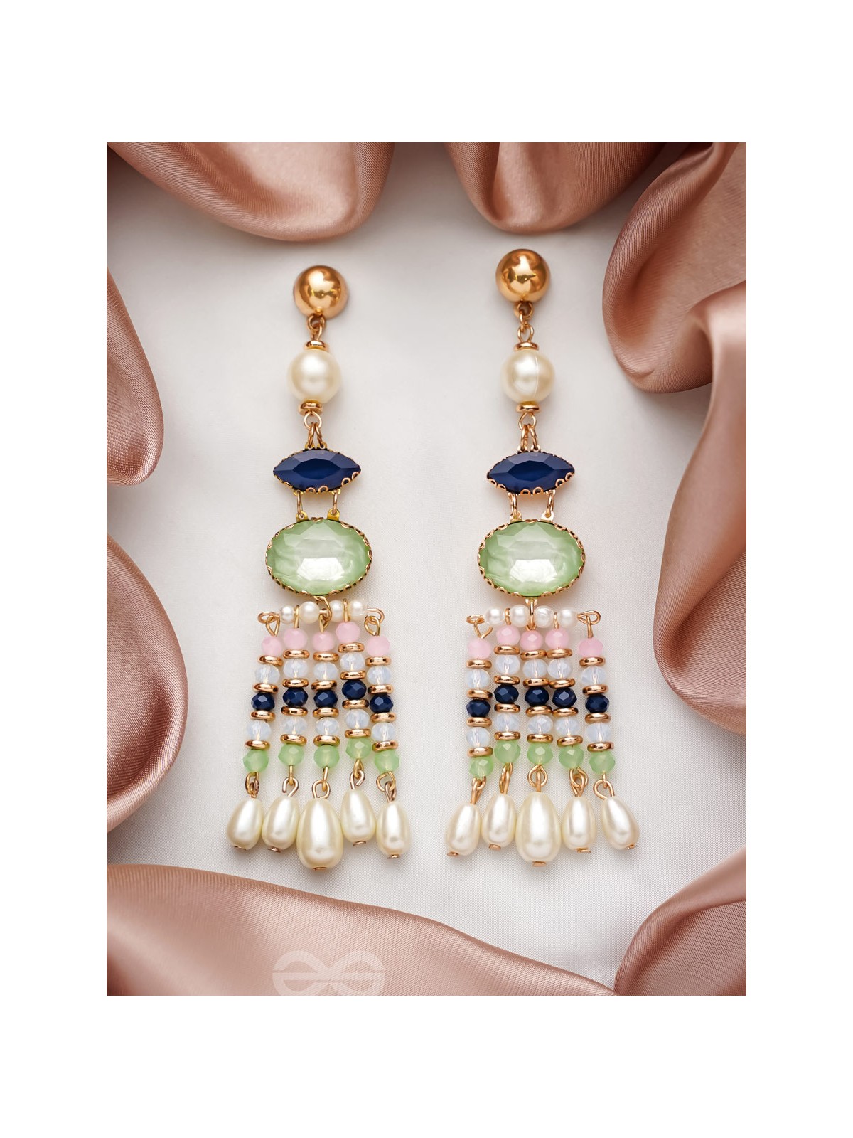 The Emerald Wave- Golden Embellished Earrings