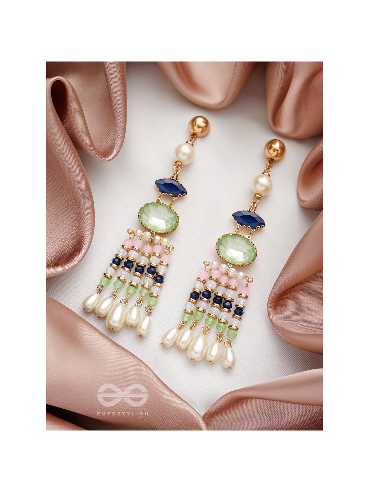 The Emerald Wave- Golden Embellished Earrings