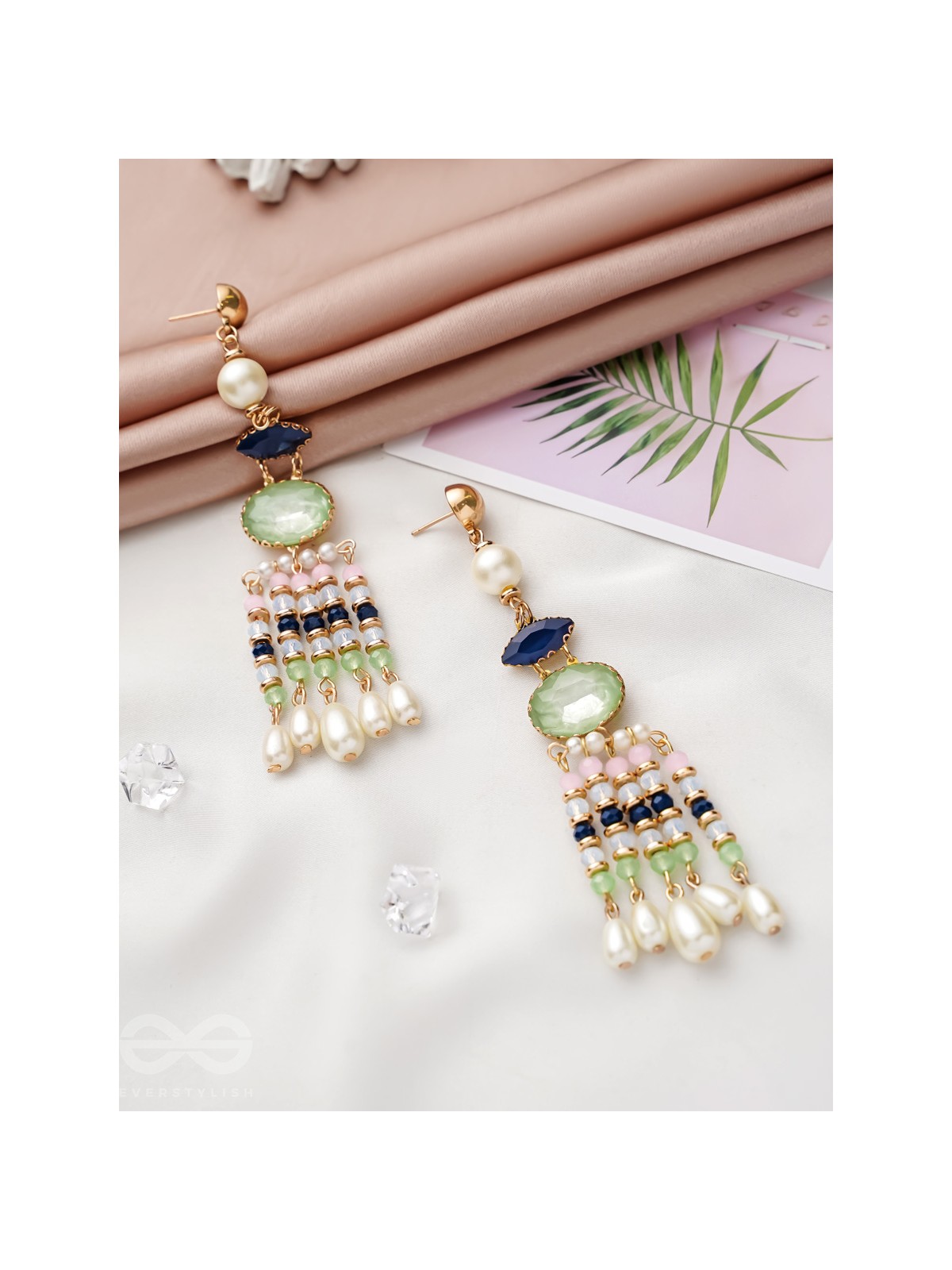 The Emerald Wave- Golden Embellished Earrings