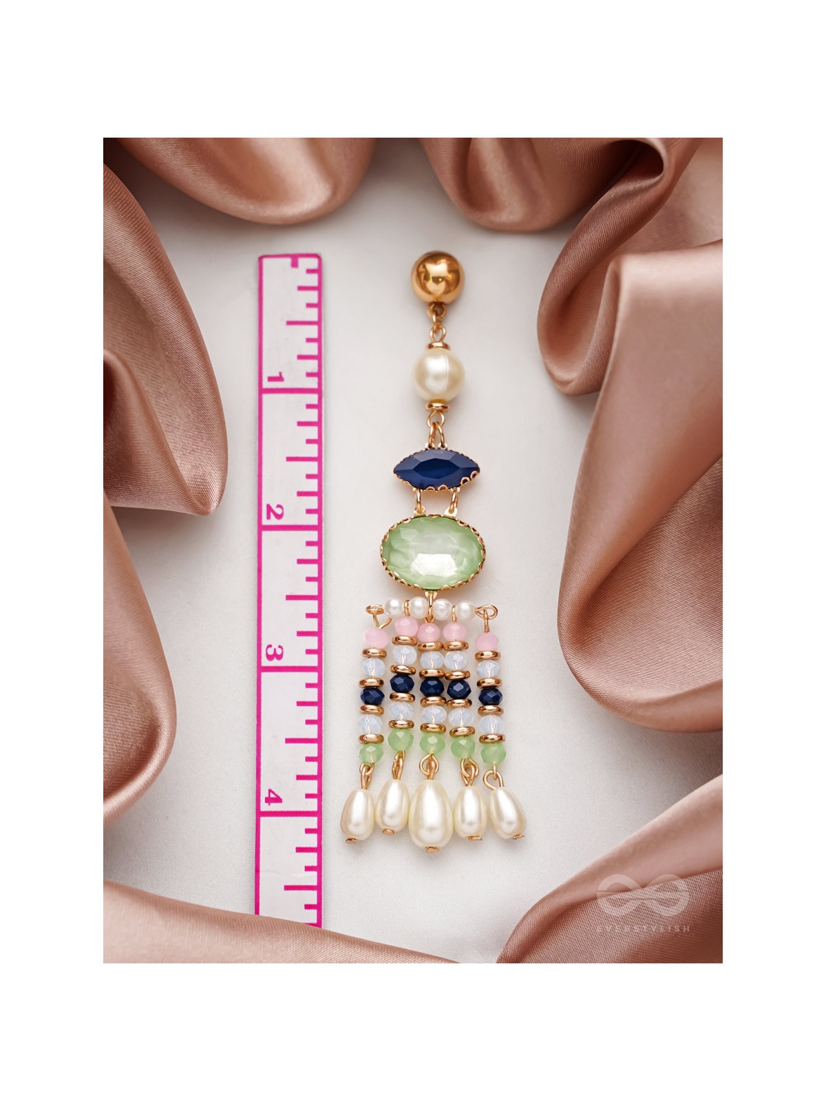 The Emerald Wave- Golden Embellished Earrings