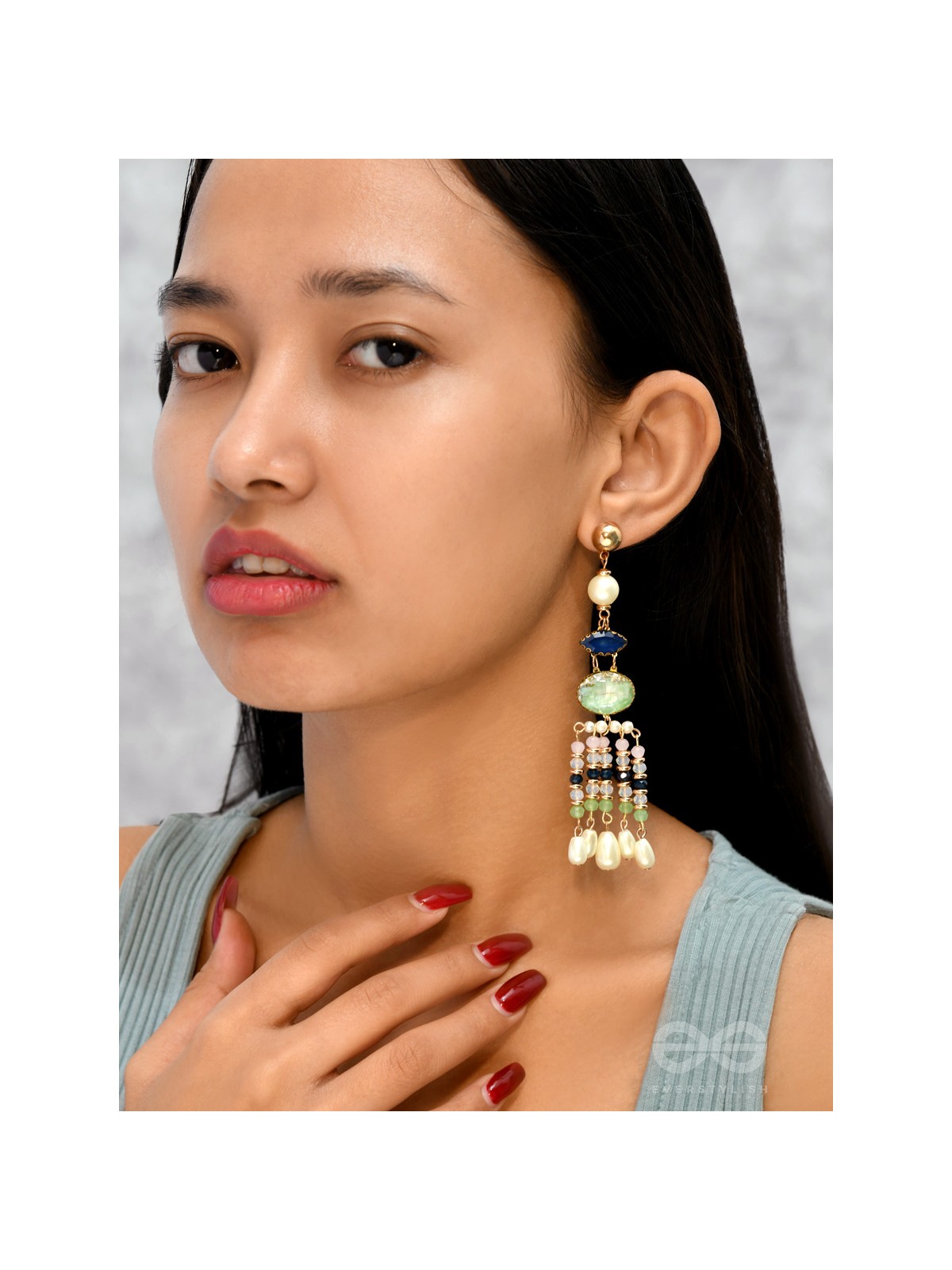 The Emerald Wave- Golden Embellished Earrings