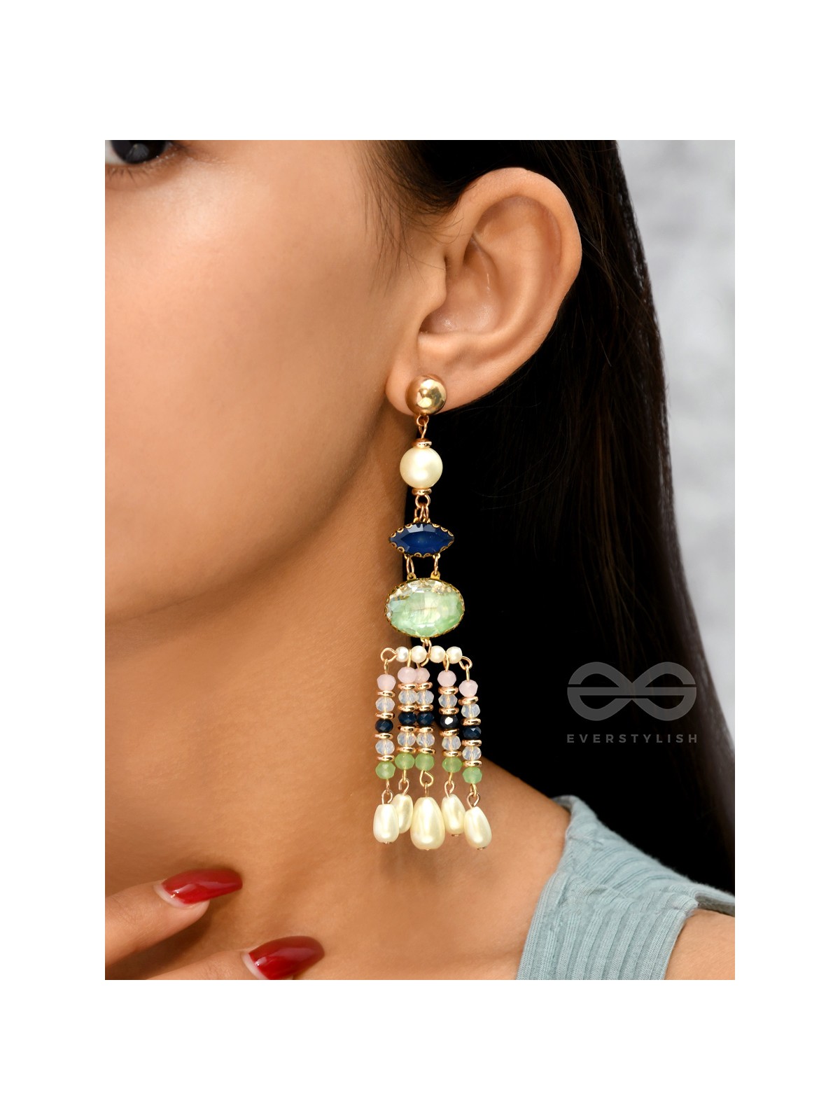 The Emerald Wave- Golden Embellished Earrings