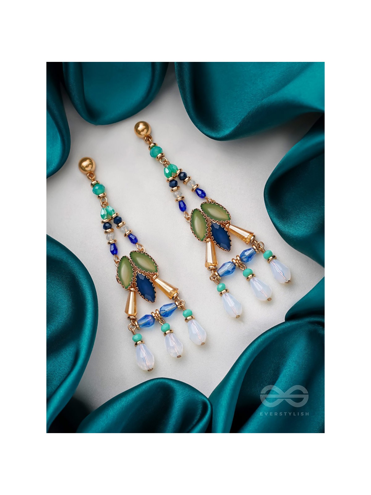 The Blue Lagoon- Golden Embellished Earrings