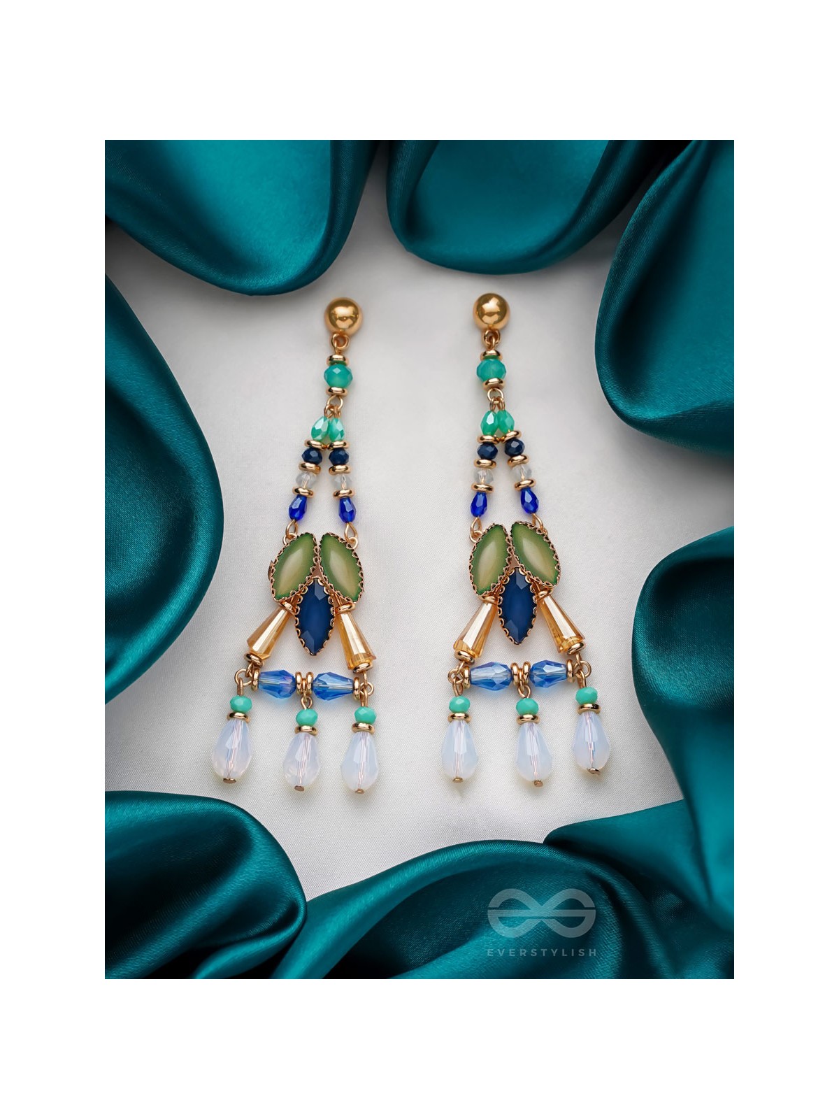 The Blue Lagoon- Golden Embellished Earrings