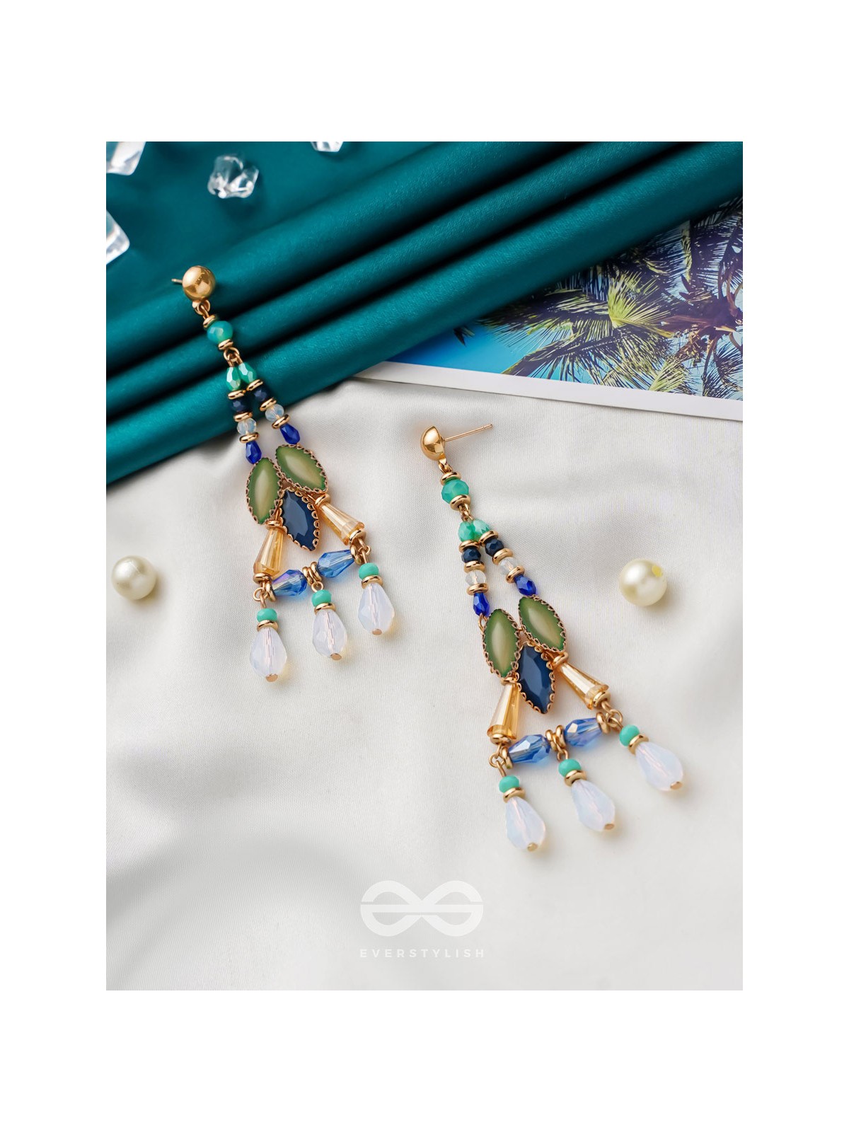 The Blue Lagoon- Golden Embellished Earrings
