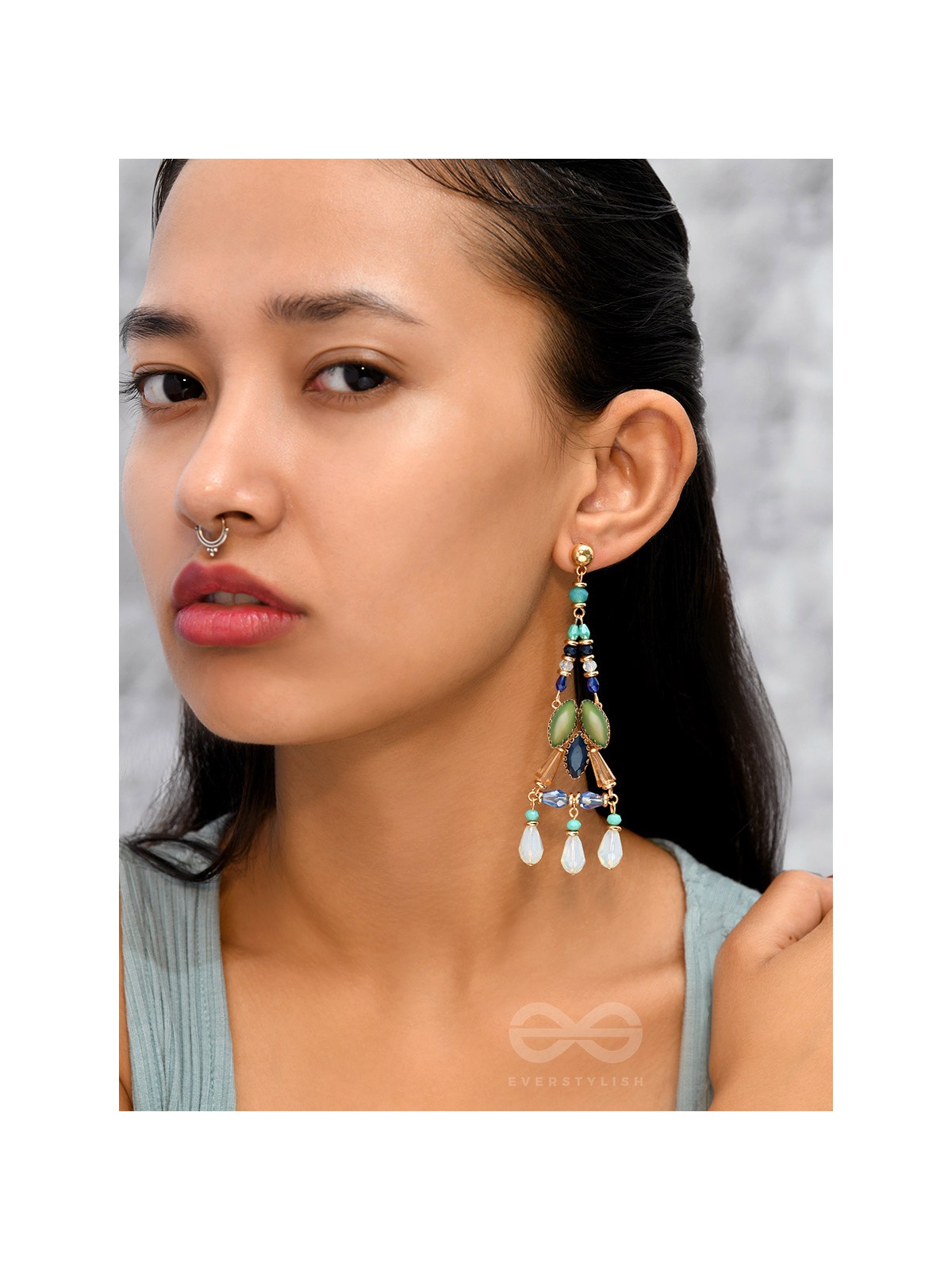 The Blue Lagoon- Golden Embellished Earrings