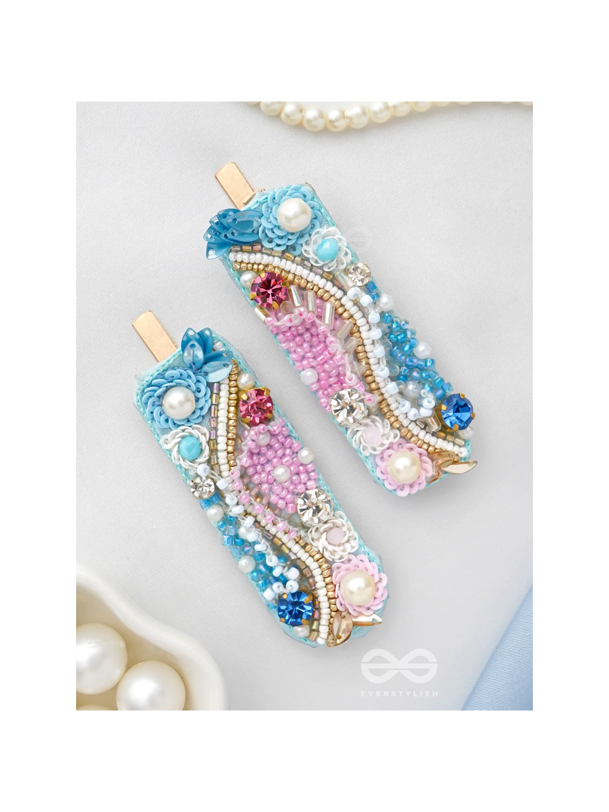 Velaam- Sea and Beach- Stones, Sequins and Beads Embroidered Hair Clips