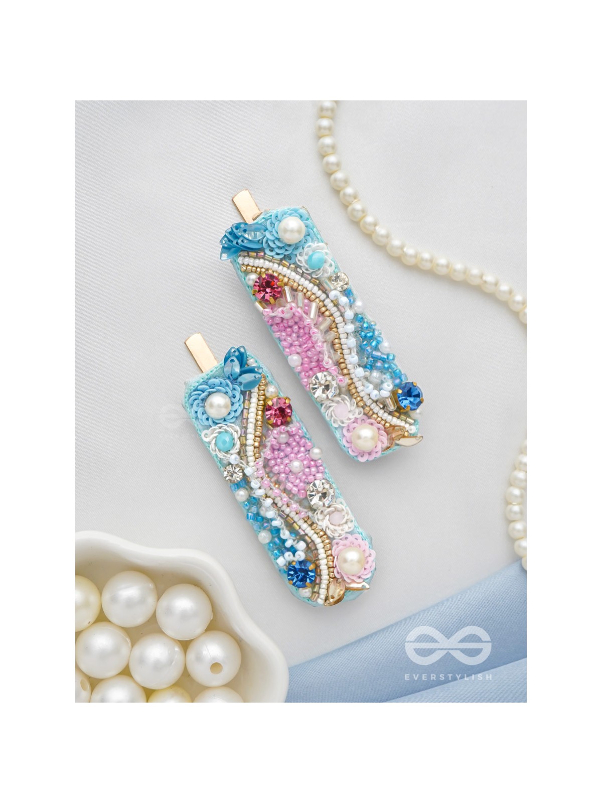 Velaam- Sea and Beach- Stones, Sequins and Beads Embroidered Hair Clips