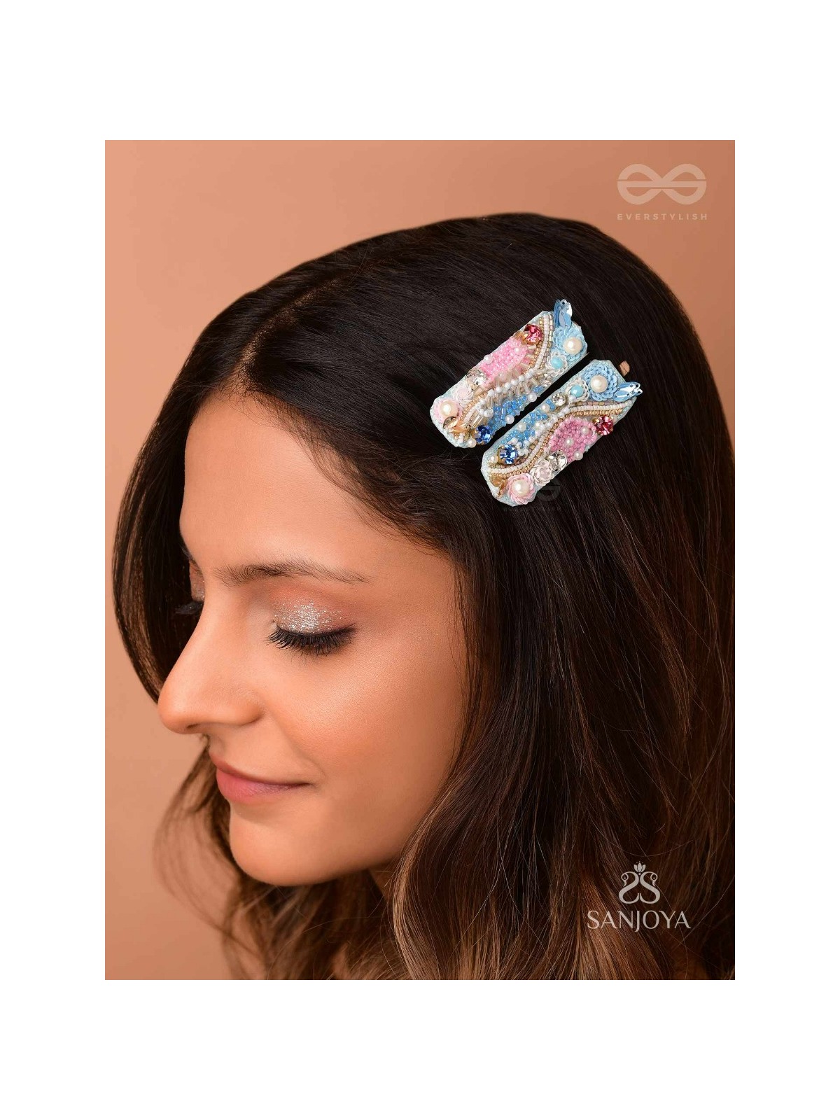 Velaam- Sea and Beach- Stones, Sequins and Beads Embroidered Hair Clips