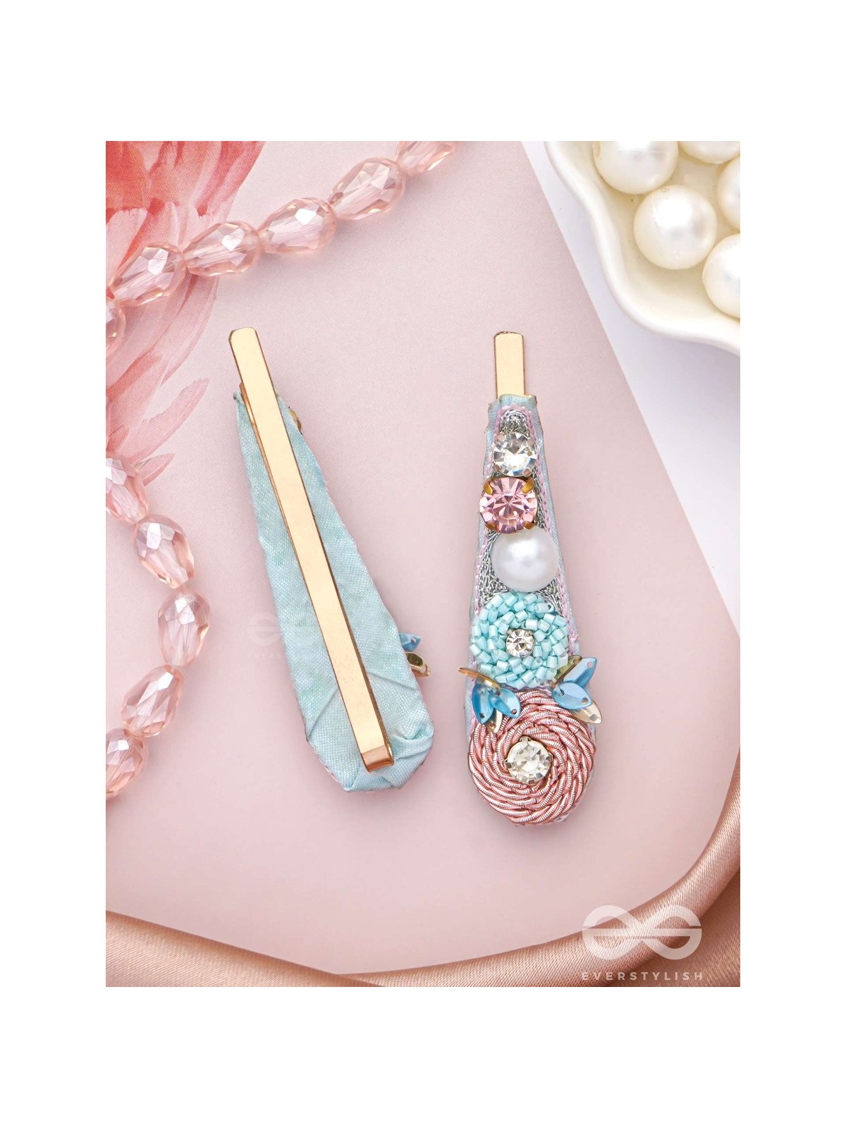 Kelivana - The Pleasant Garden - Stones, Dabka, Pearls And Sequins Hand Embroidered Hair Clips