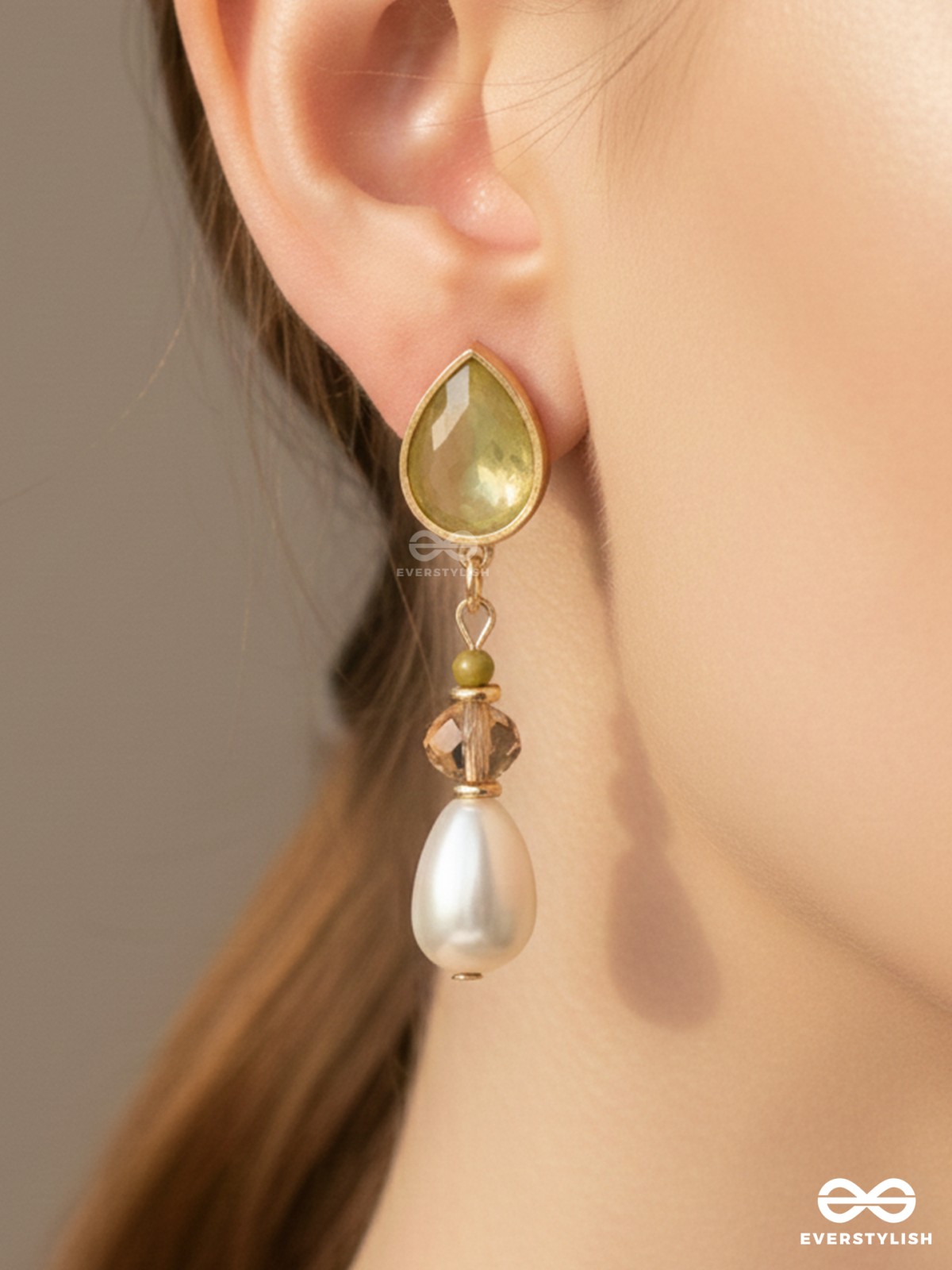 The Misty Leaf- Golden Embellished Earrings