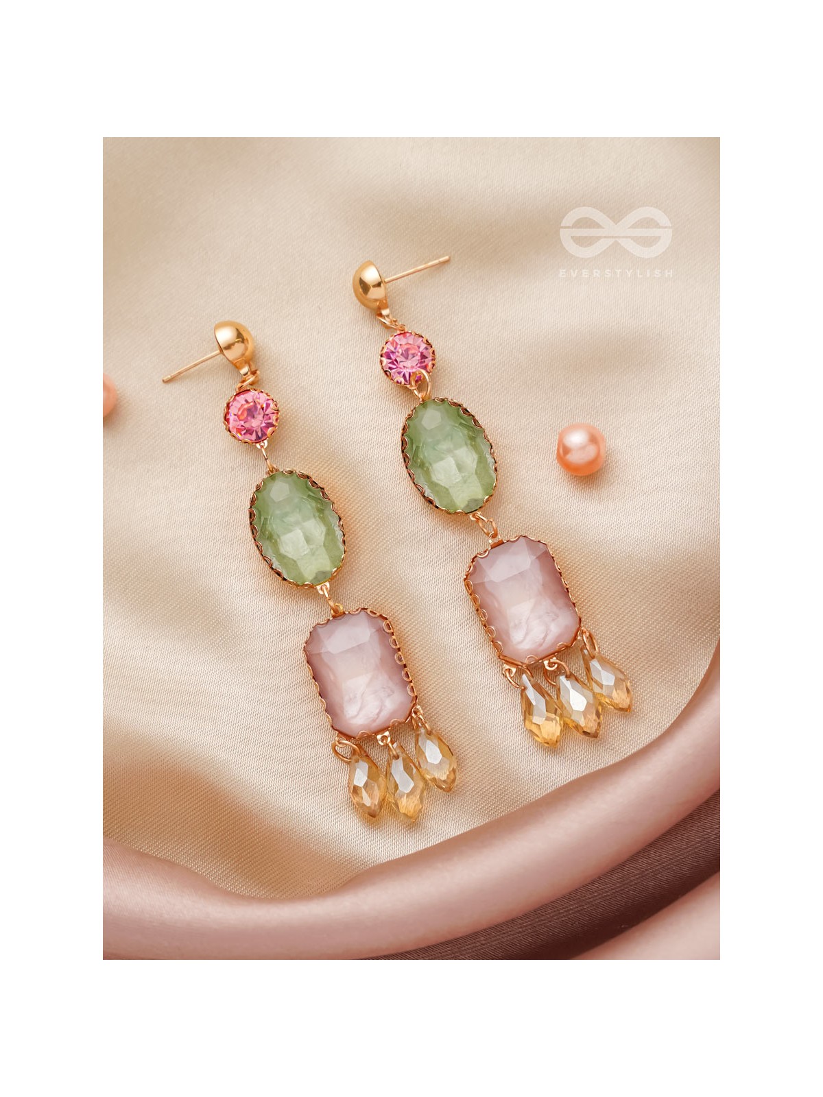Thrice the Charm- Golden Embellished Earrings
