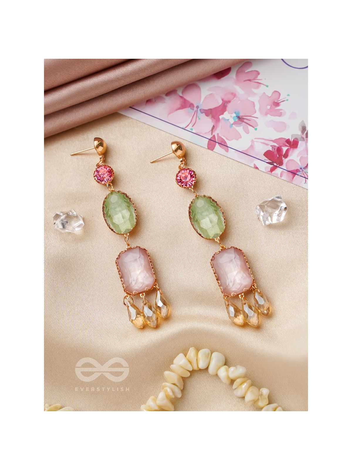 Thrice the Charm- Golden Embellished Earrings