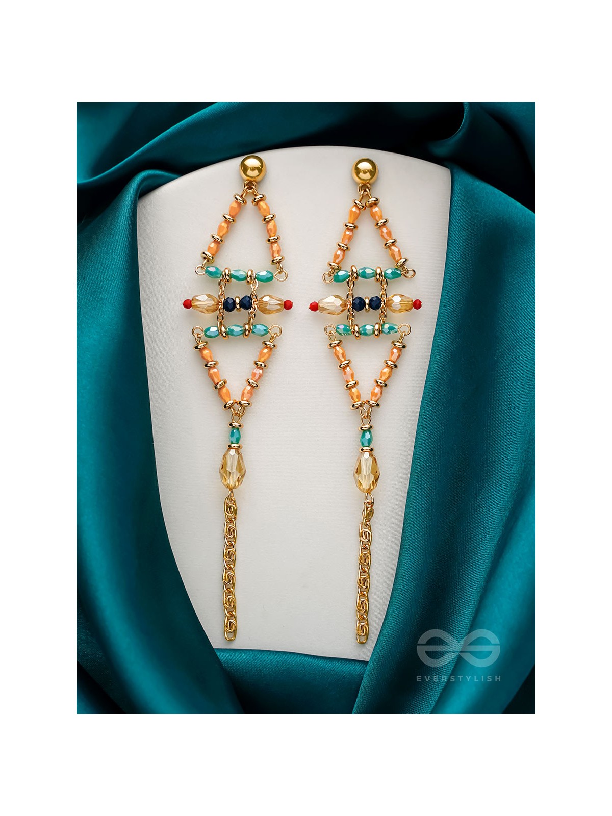 The Pyramid Reflection- Golden Embellished Earrings