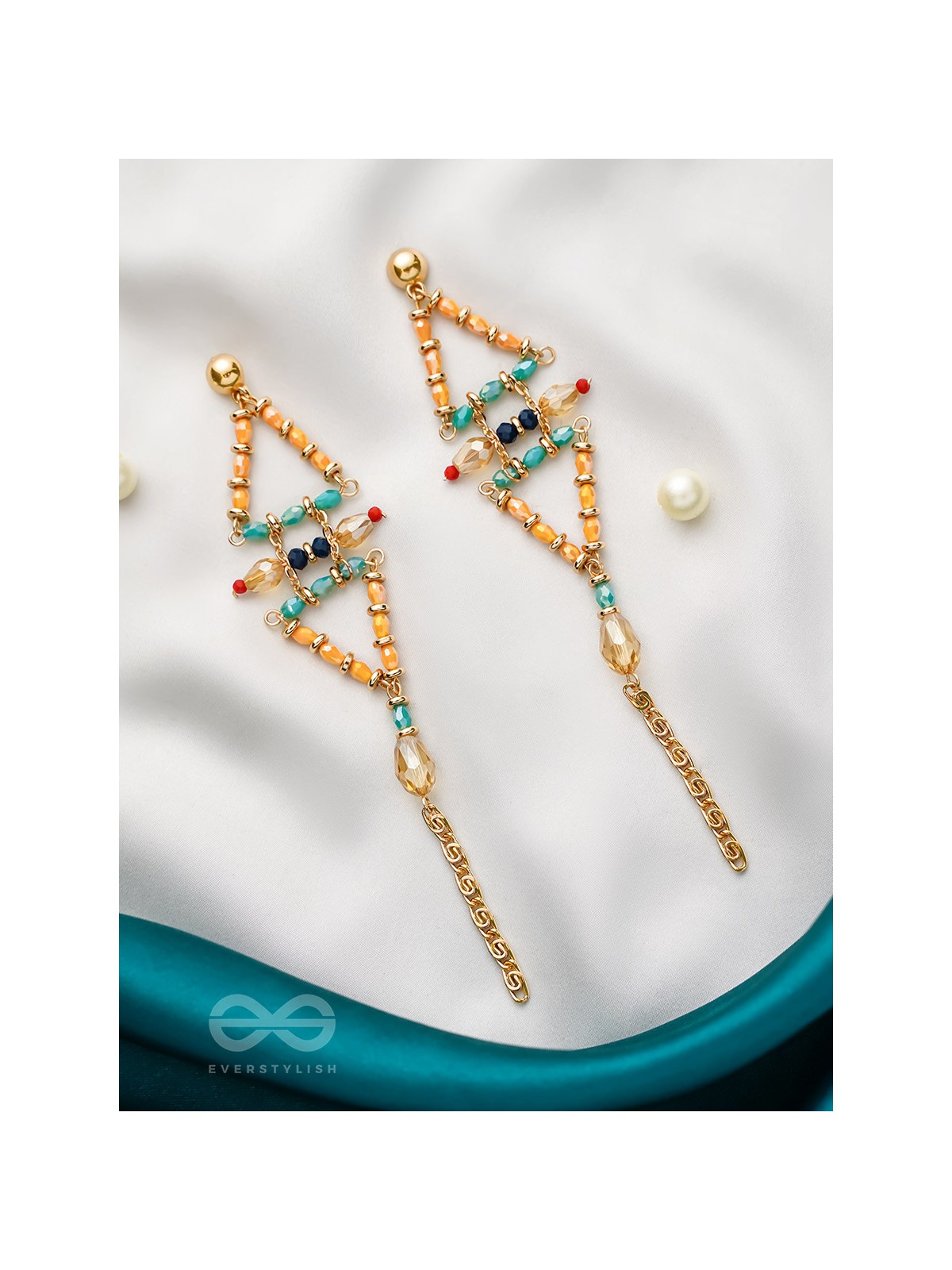 The Pyramid Reflection- Golden Embellished Earrings