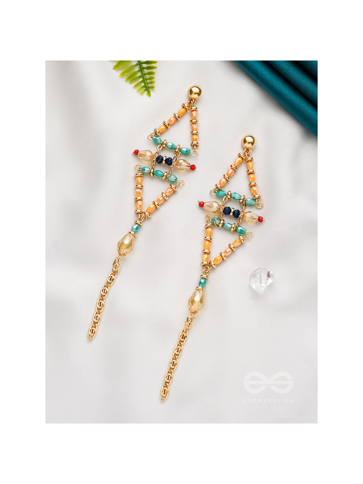 The Pyramid Reflection- Golden Embellished Earrings