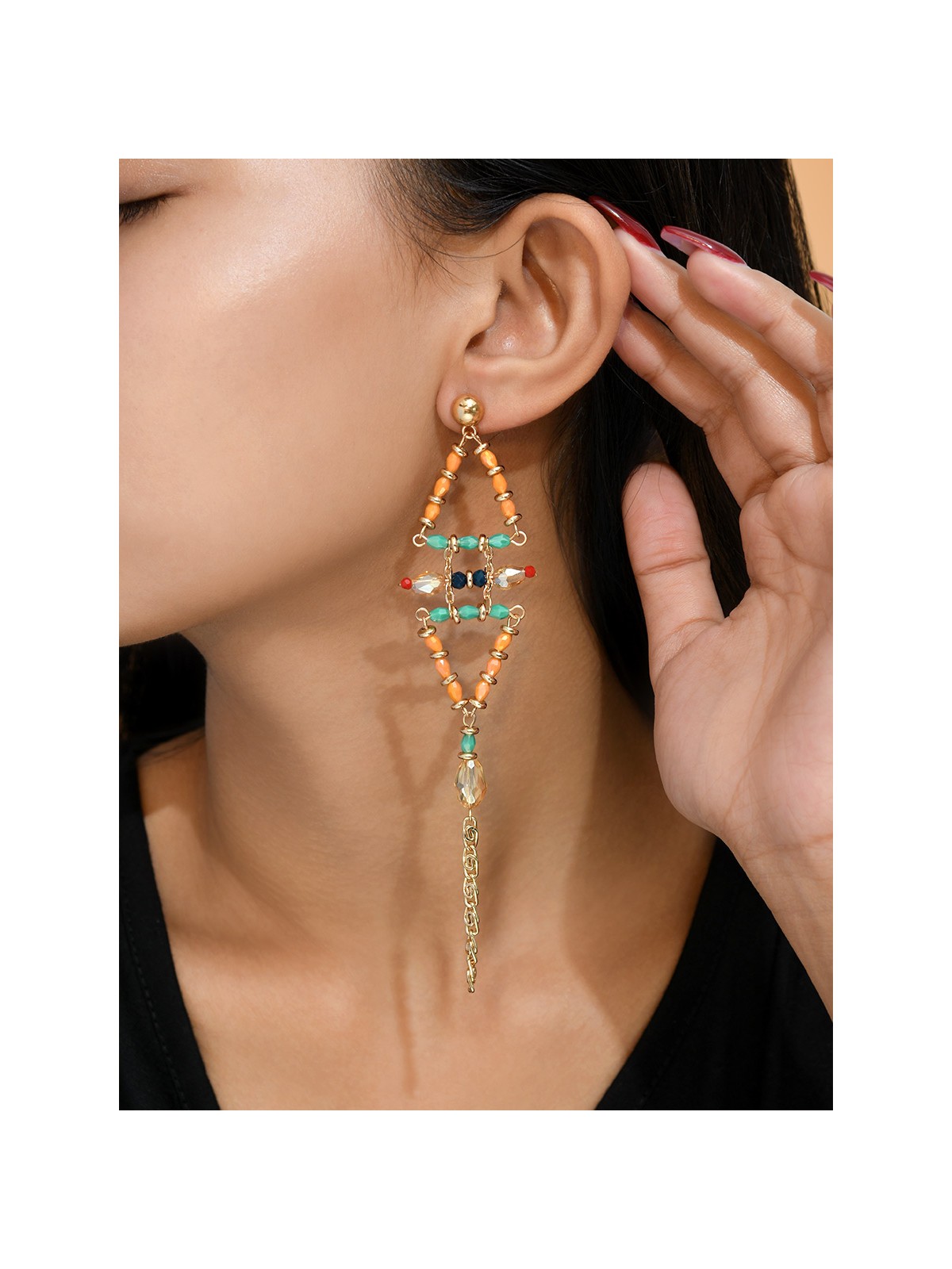 The Pyramid Reflection- Golden Embellished Earrings