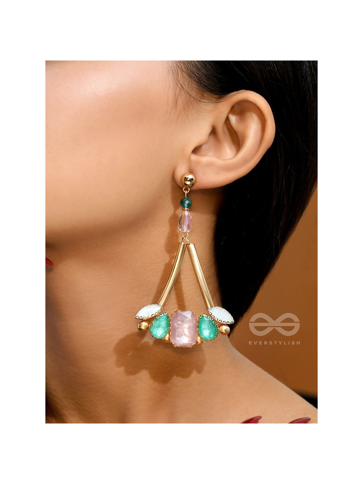 The Drooping Floret- Golden Embellished Earrings