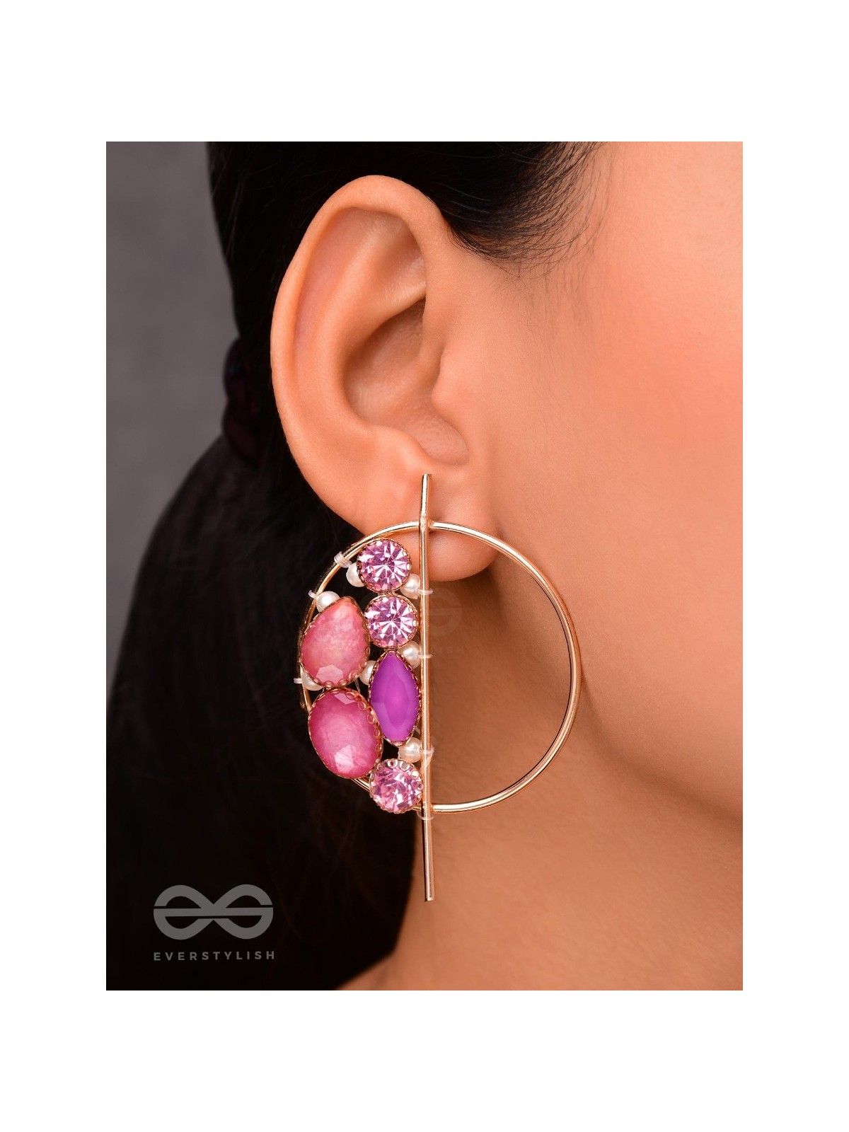 The Half Moon- Golden Embellished Earrings