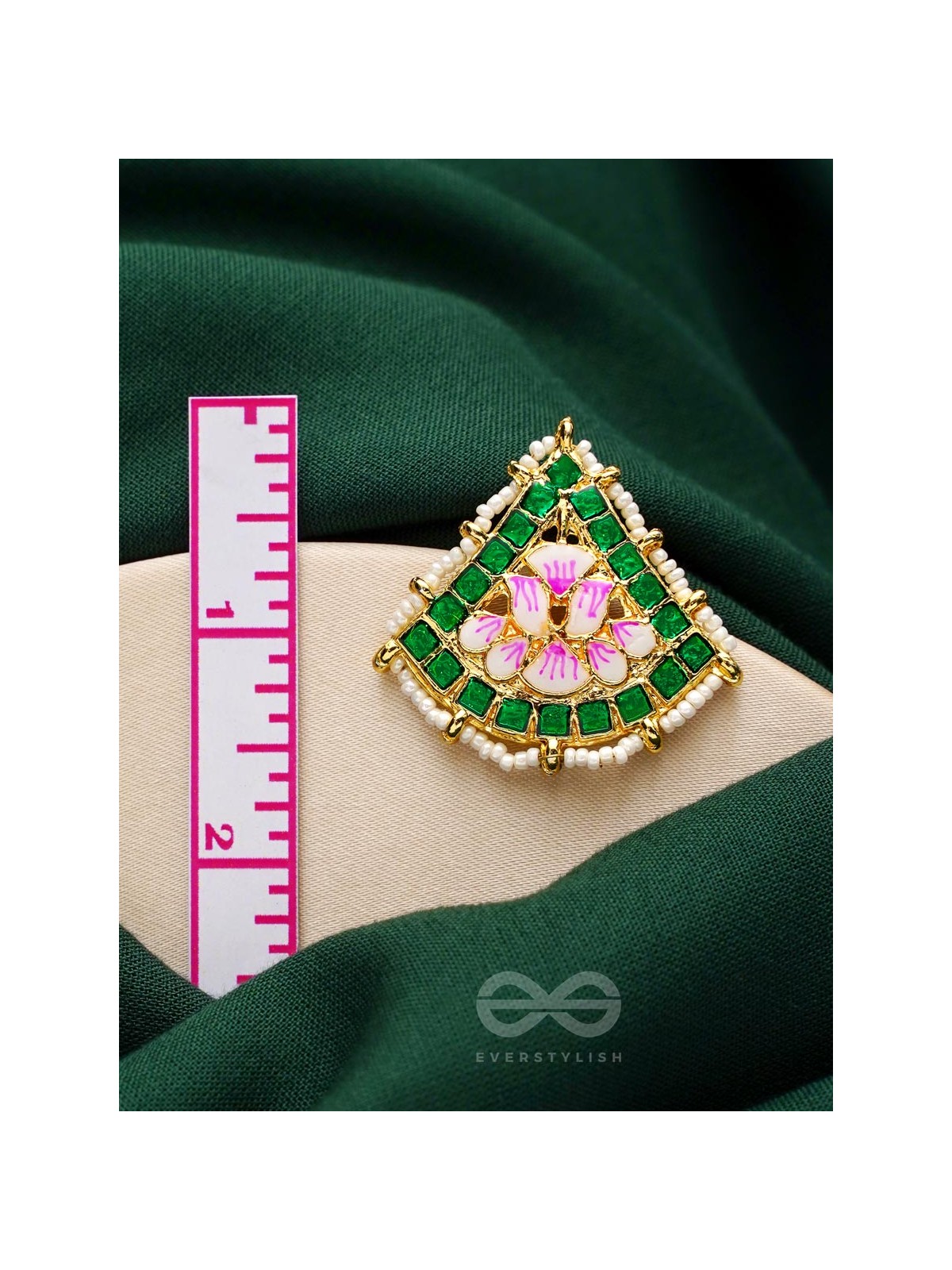 The Lotus Temple- Enamelled Statement Stud Earrings(Forest Green)