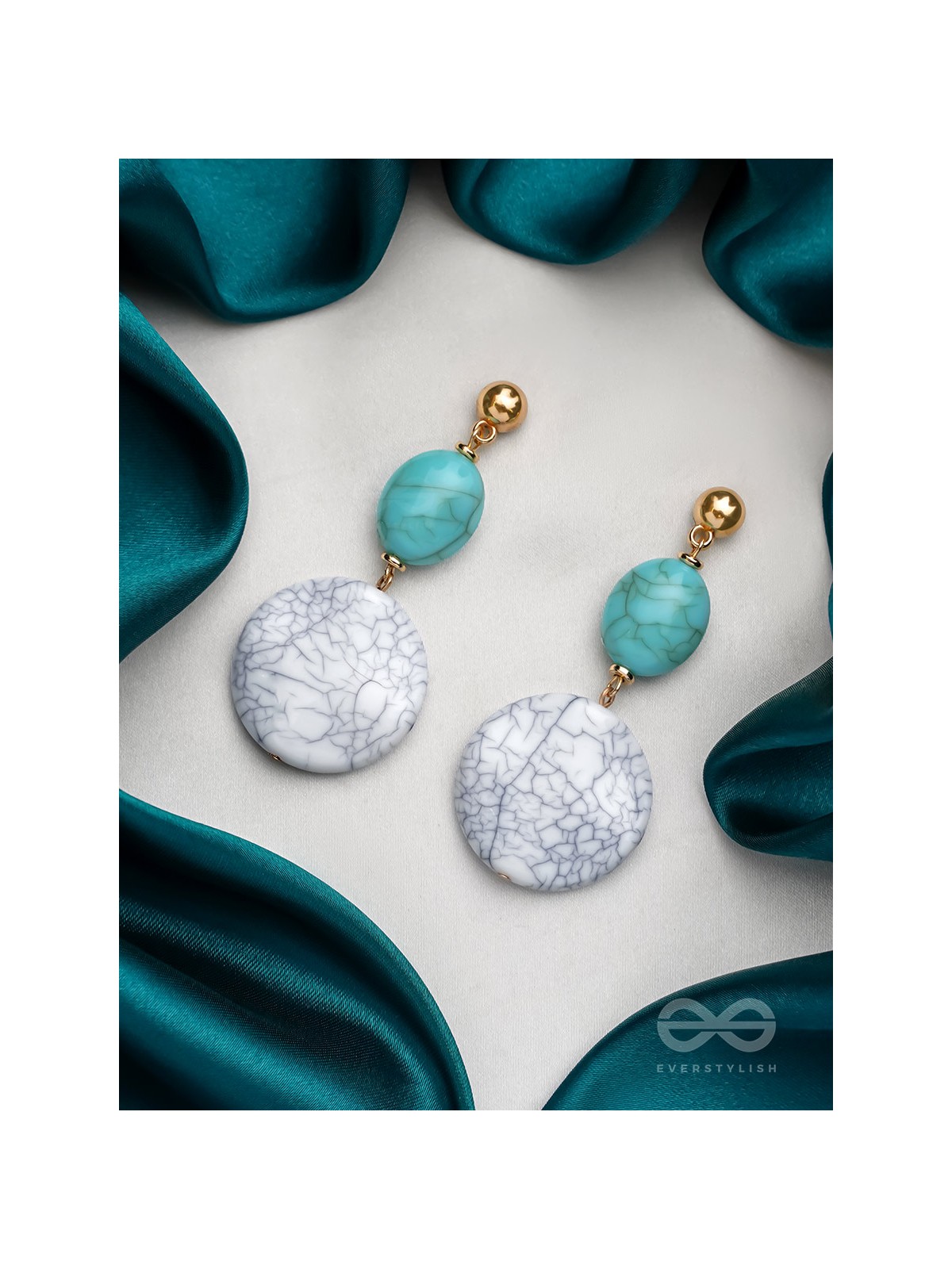 True Blue- Golden Embellished Earrings