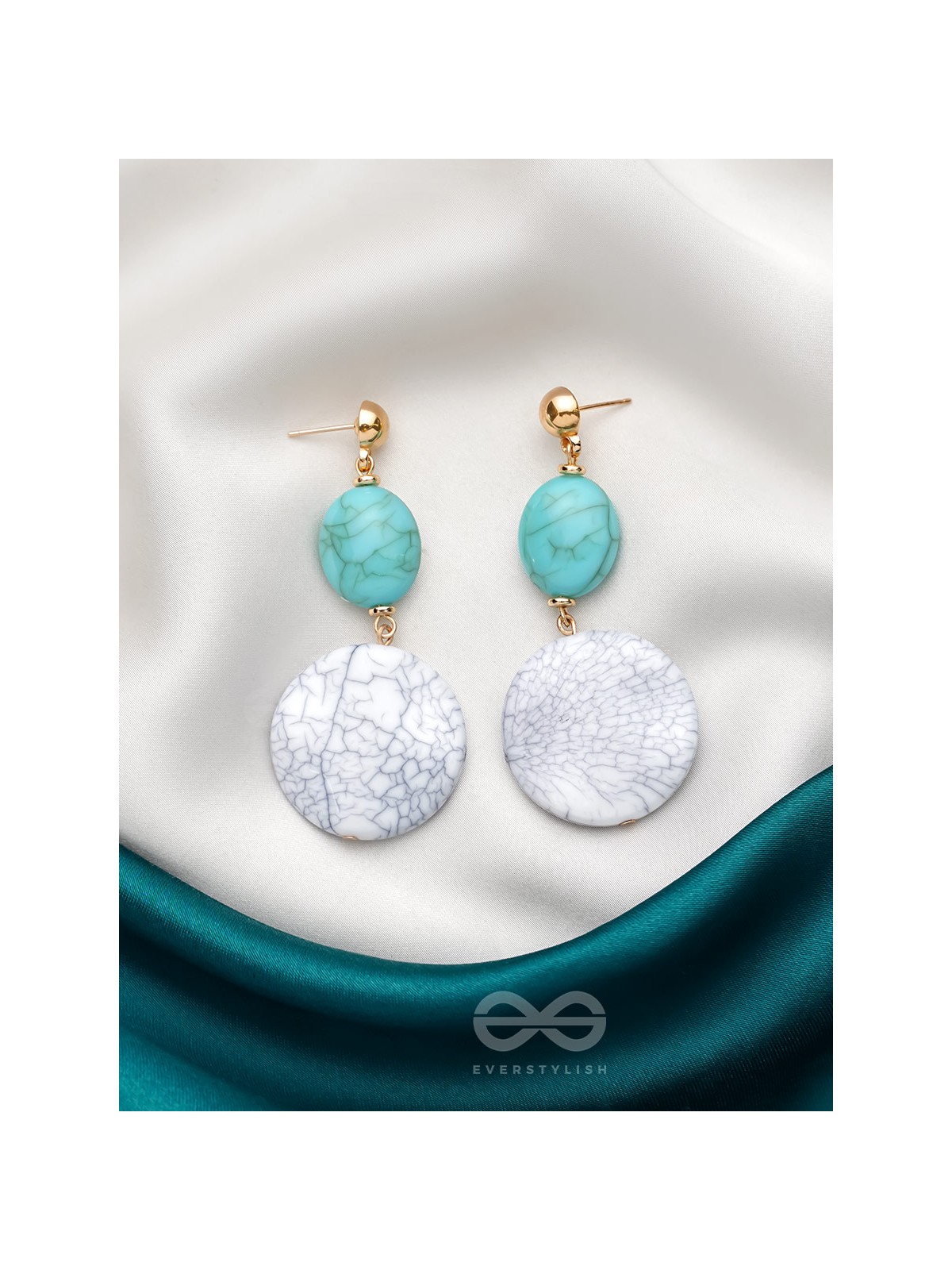 True Blue- Golden Embellished Earrings