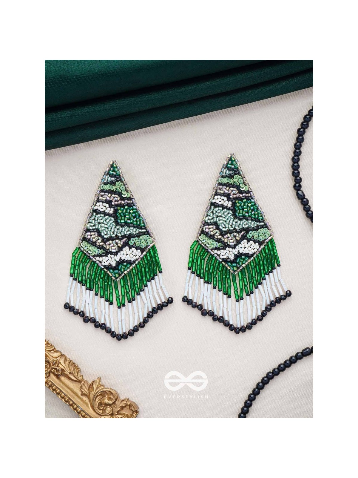 Rauhineya - The Luminous Emerald - Sequins And Cutdana Hand Embroidered Earrings