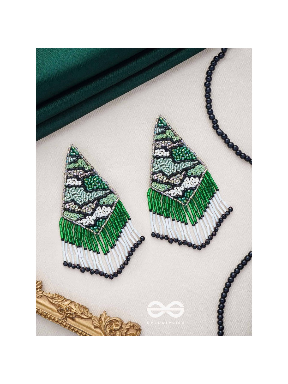 Rauhineya - The Luminous Emerald - Sequins And Cutdana Hand Embroidered Earrings