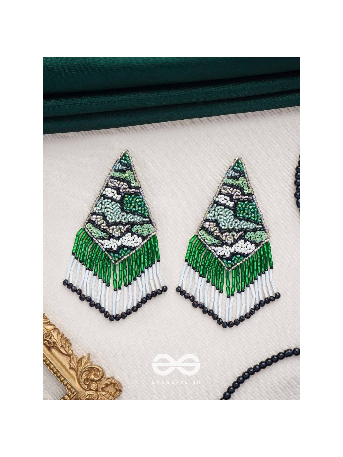 Rauhineya - The Luminous Emerald - Sequins And Cutdana Hand Embroidered Earrings