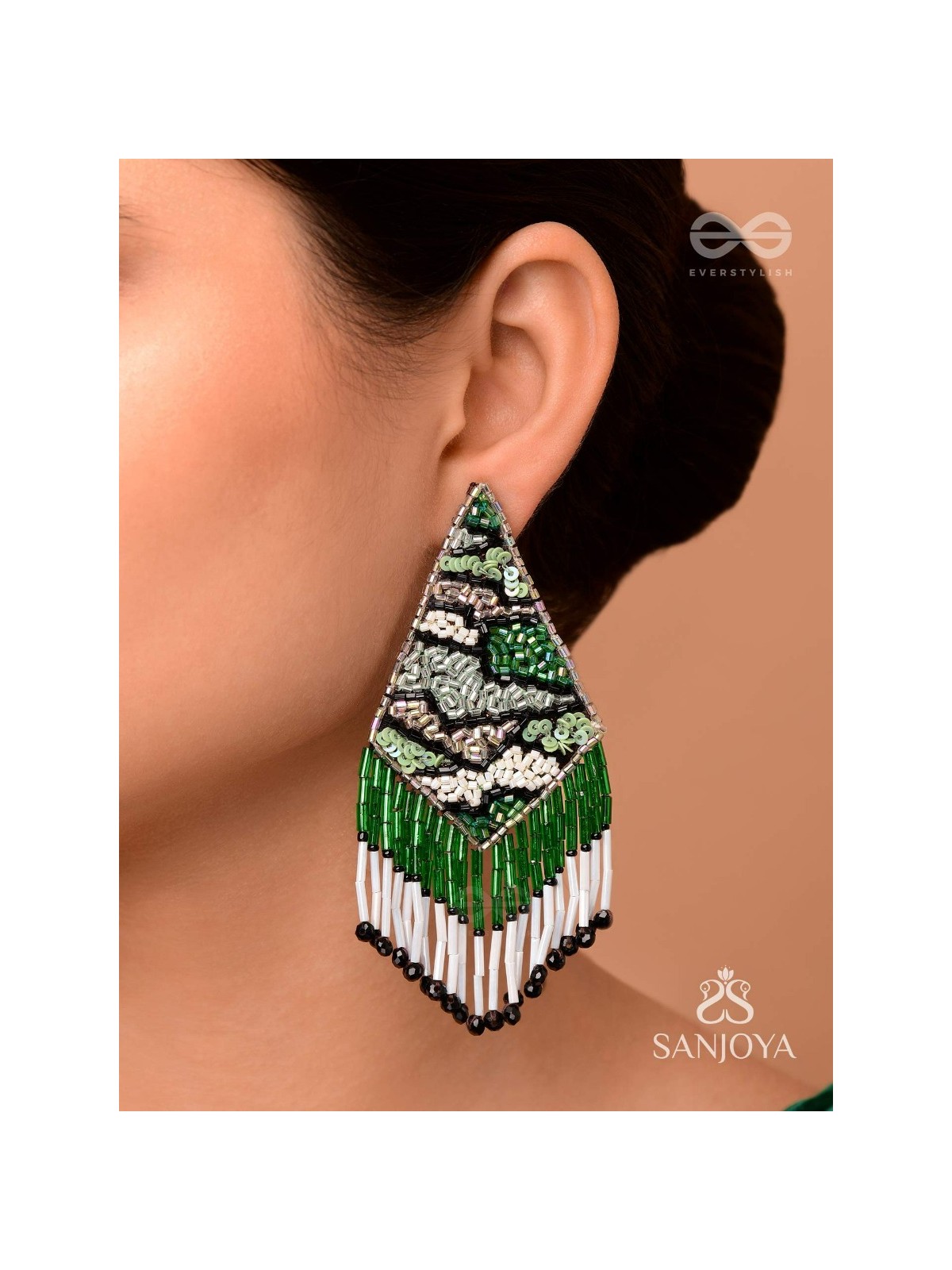 Rauhineya - The Luminous Emerald - Sequins And Cutdana Hand Embroidered Earrings