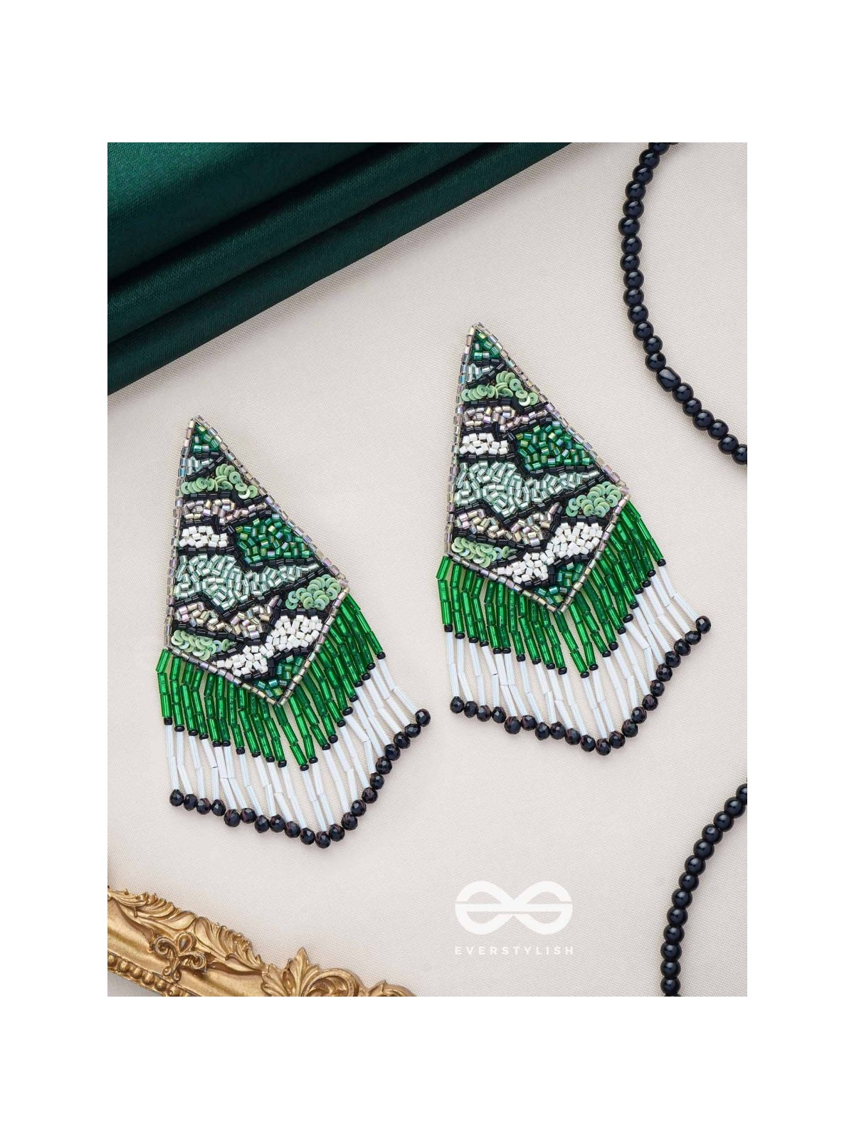 Rauhineya - The Luminous Emerald - Sequins And Cutdana Hand Embroidered Earrings