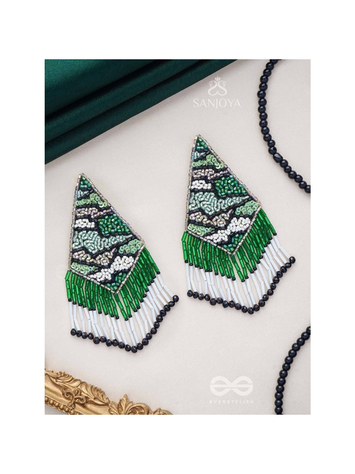 Rauhineya - The Luminous Emerald - Sequins And Cutdana Hand Embroidered Earrings
