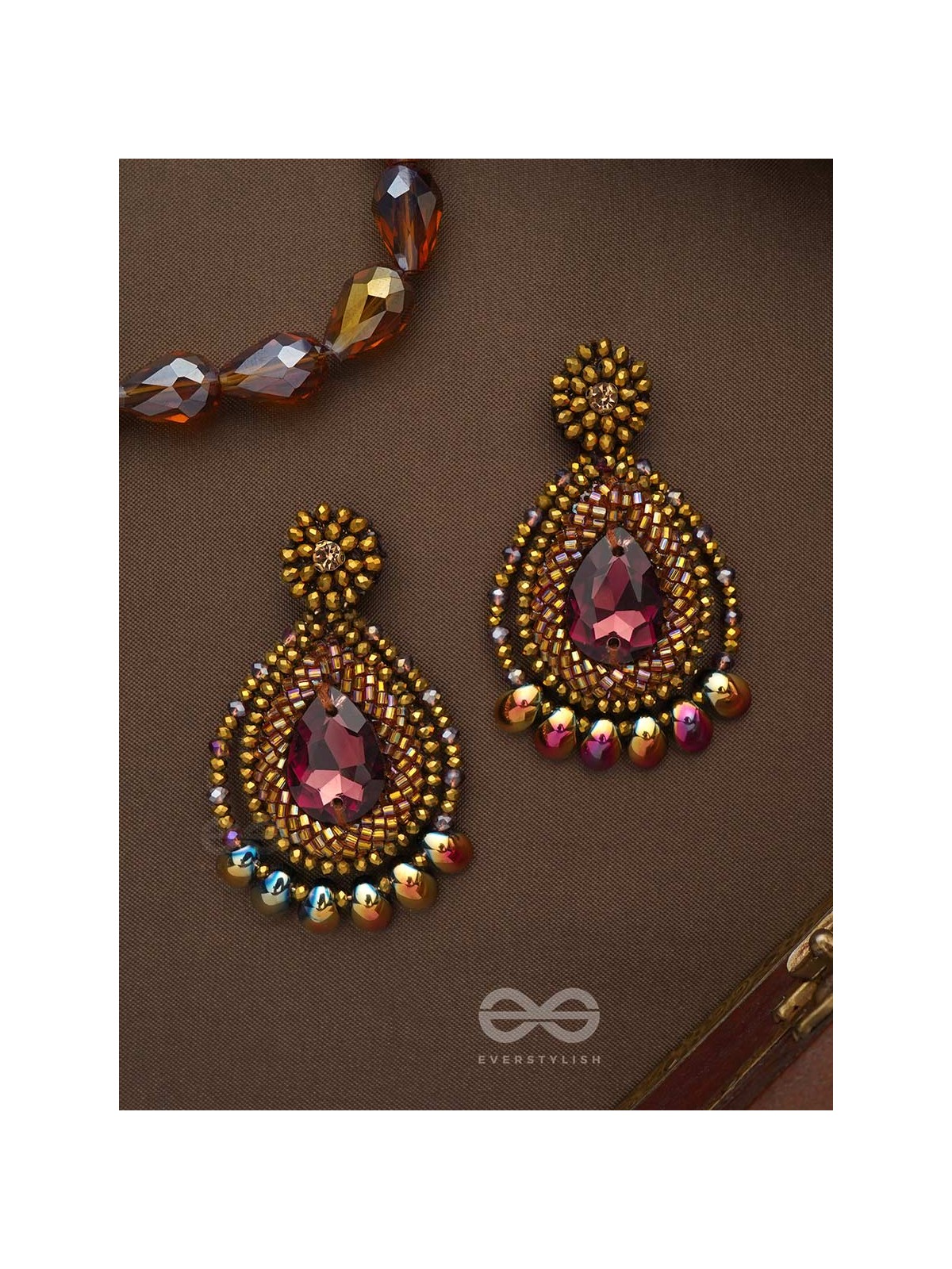 Kritaka- The Copper Charm- Stones and Glass Beads Embroidered Earrings