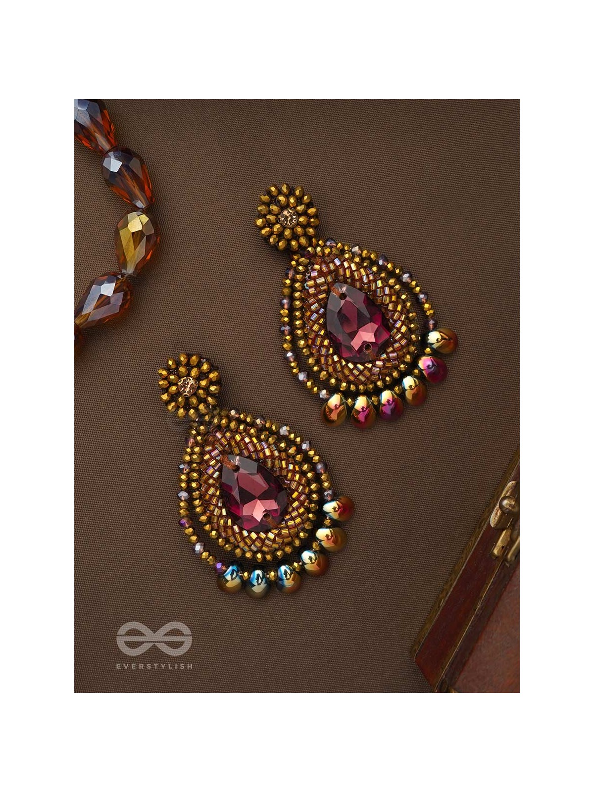 Kritaka- The Copper Charm- Stones and Glass Beads Embroidered Earrings