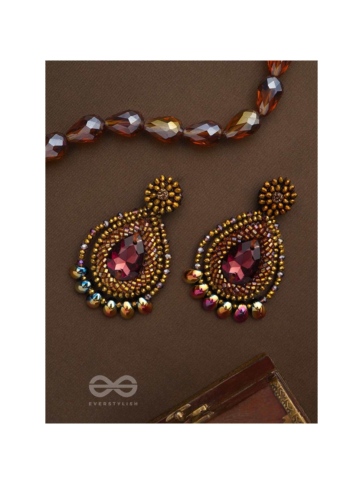 Kritaka- The Copper Charm- Stones and Glass Beads Embroidered Earrings