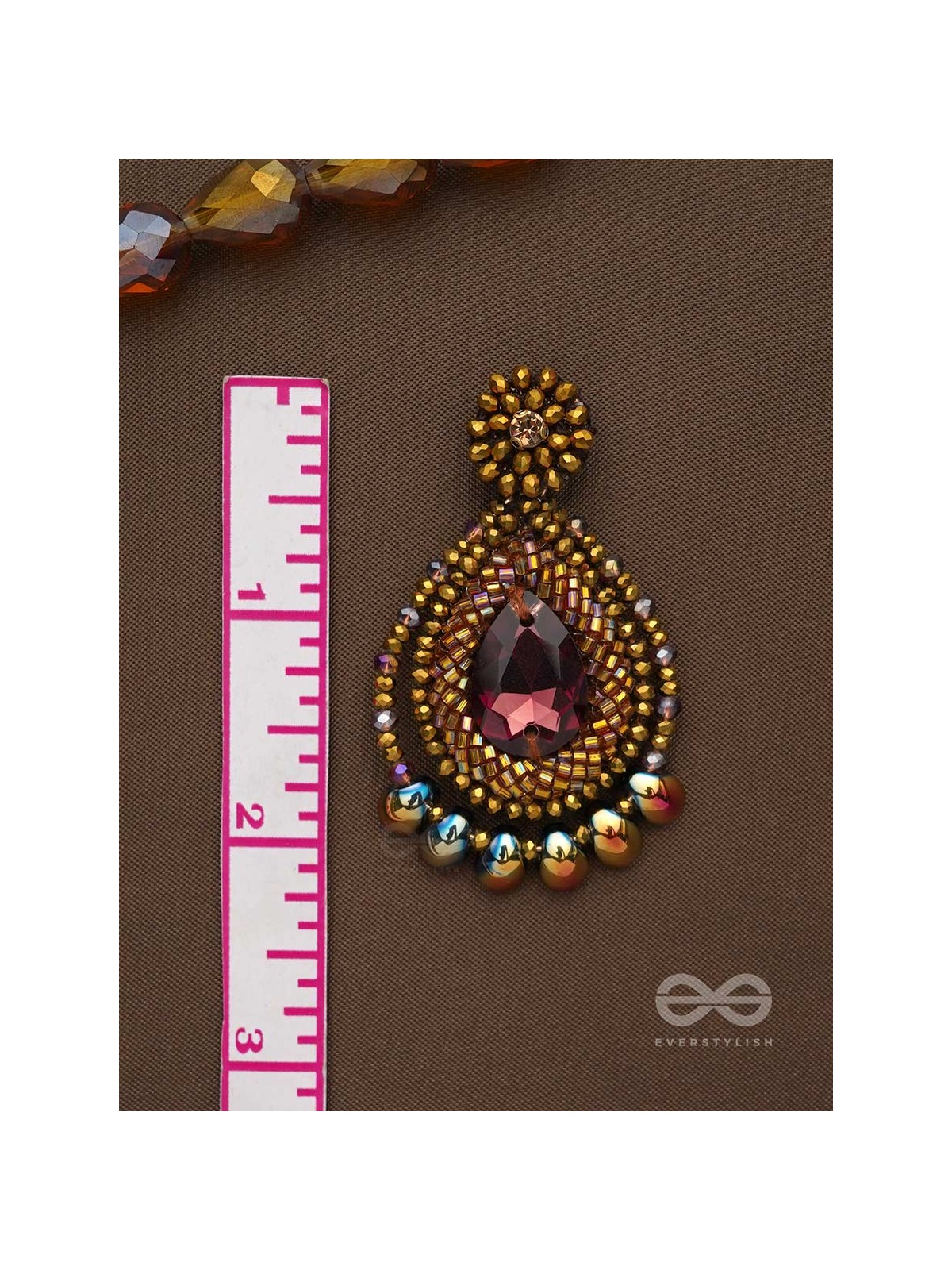 Kritaka- The Copper Charm- Stones and Glass Beads Embroidered Earrings