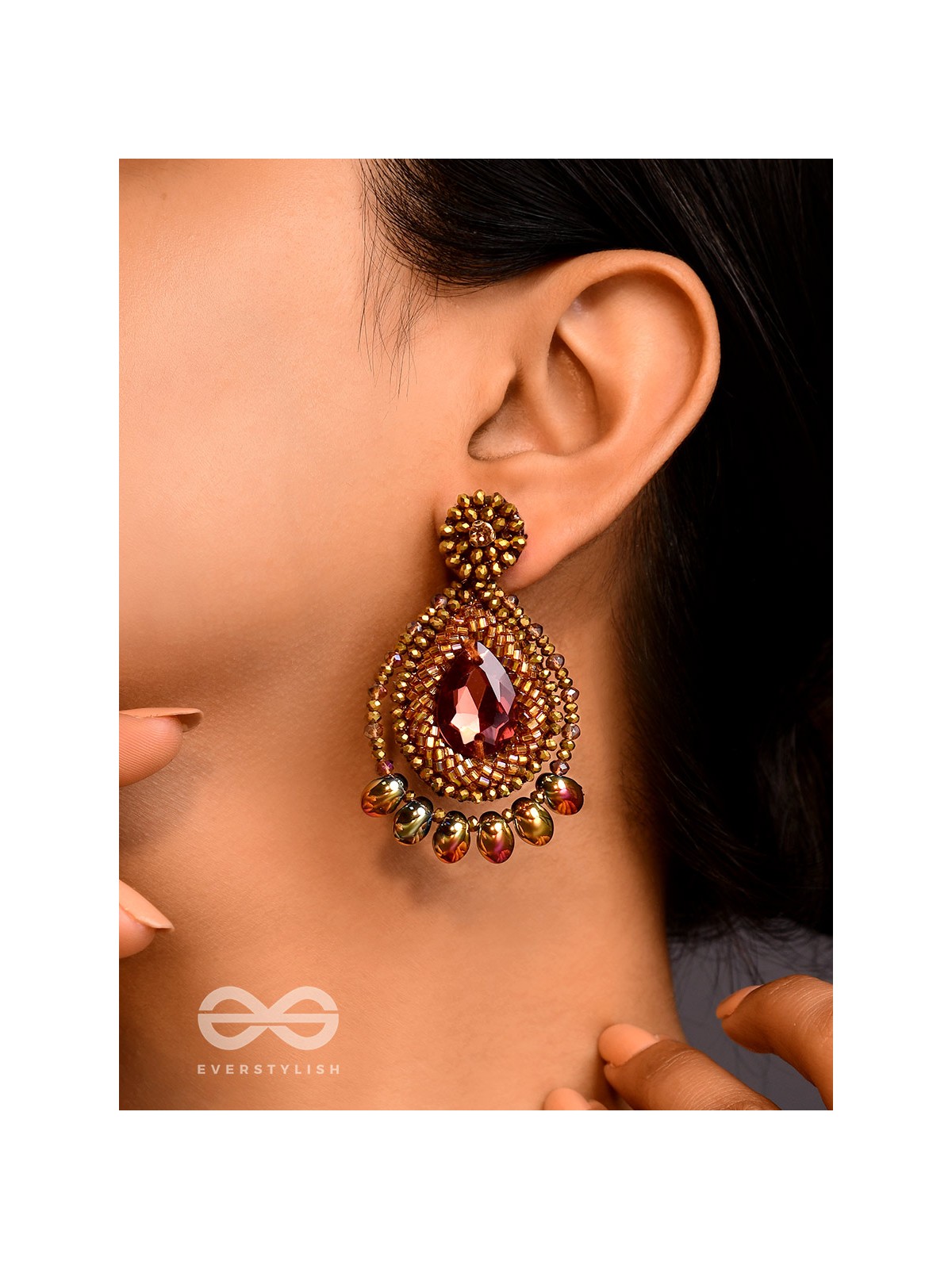 Kritaka- The Copper Charm- Stones and Glass Beads Embroidered Earrings