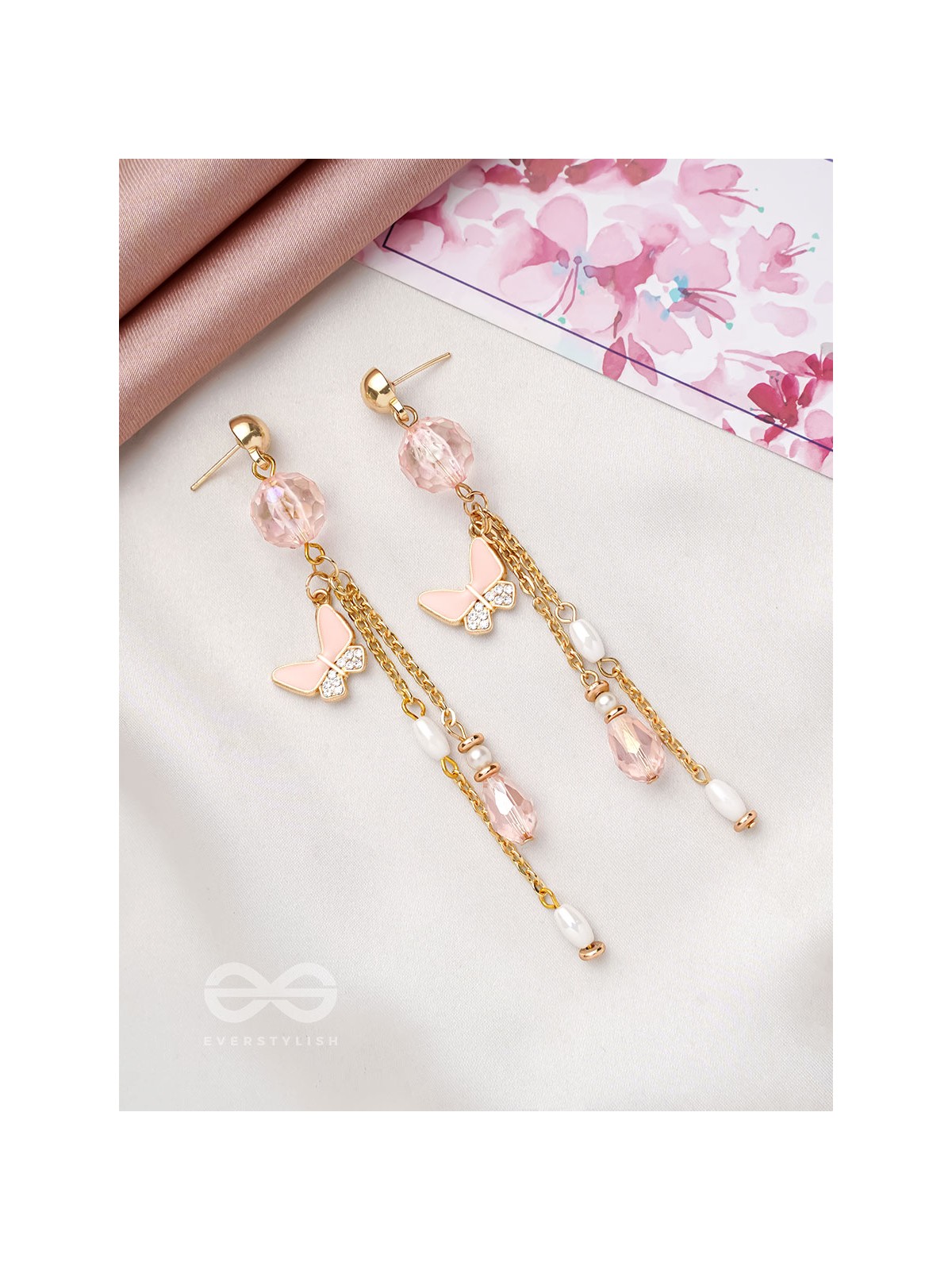 The Floating Butterfly- Golden Embellished Earrings