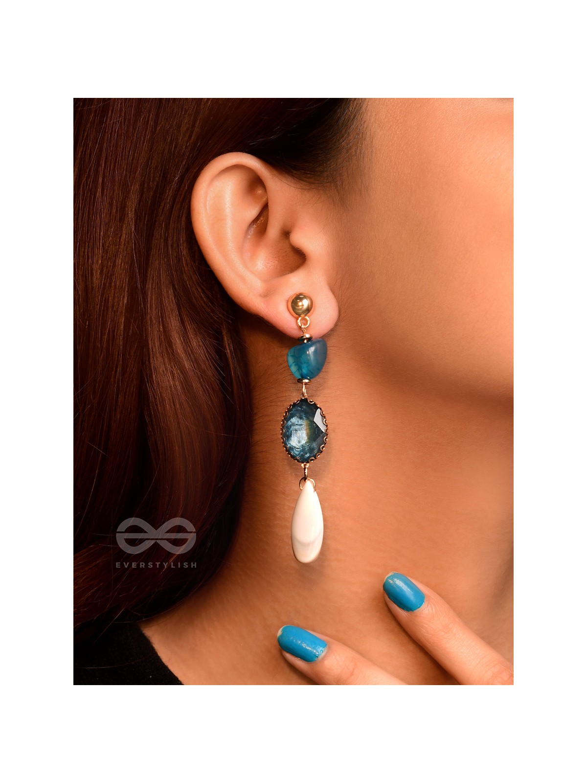 The Sapphire Hues- Golden Embellished Earrings