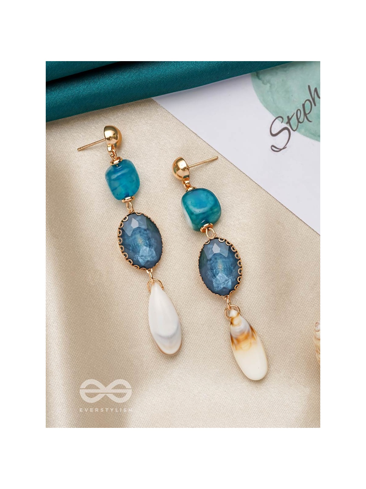 The Sapphire Hues- Golden Embellished Earrings
