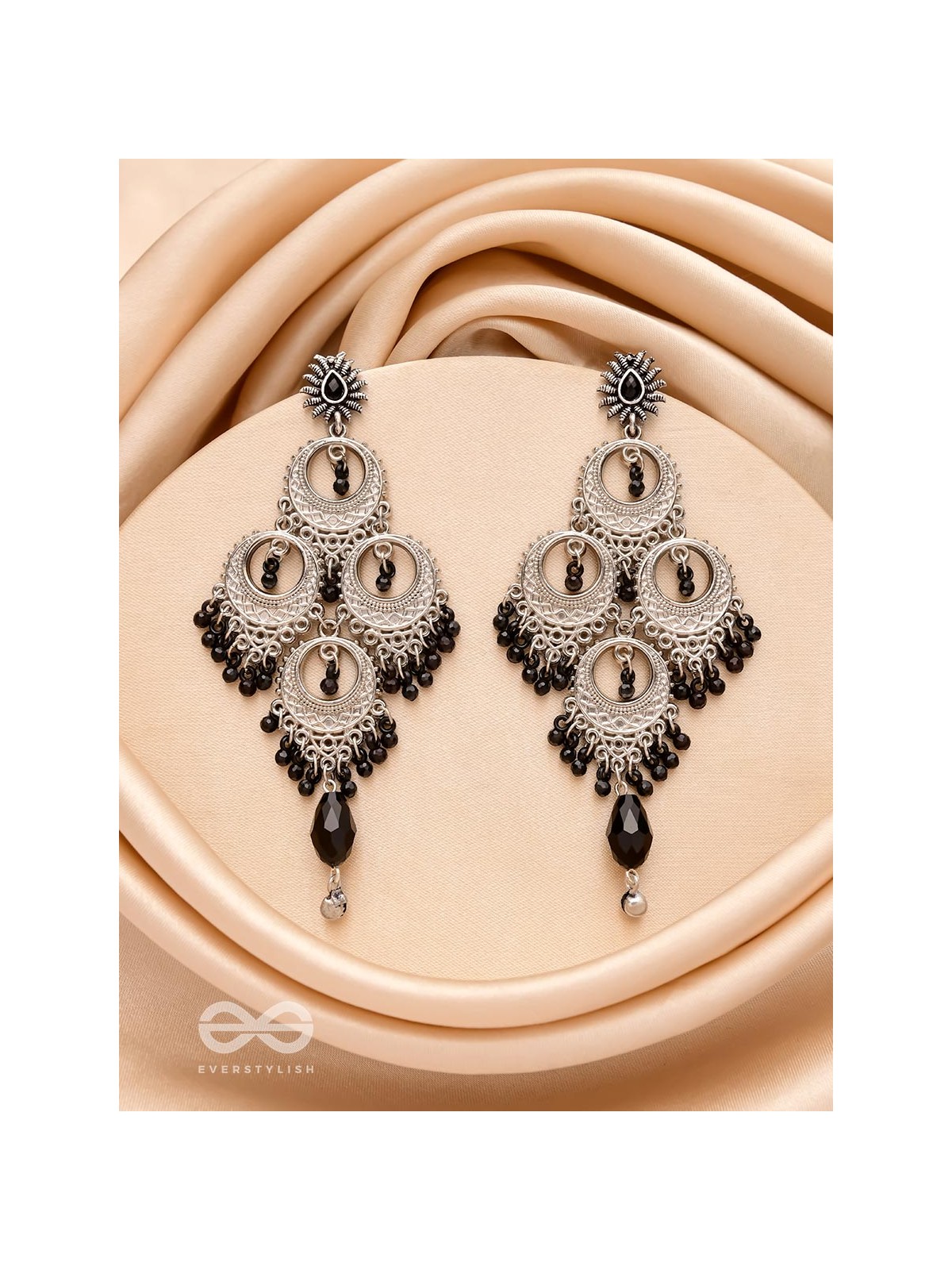 The Regal Chandelier- Oxidised Embellished Earrings