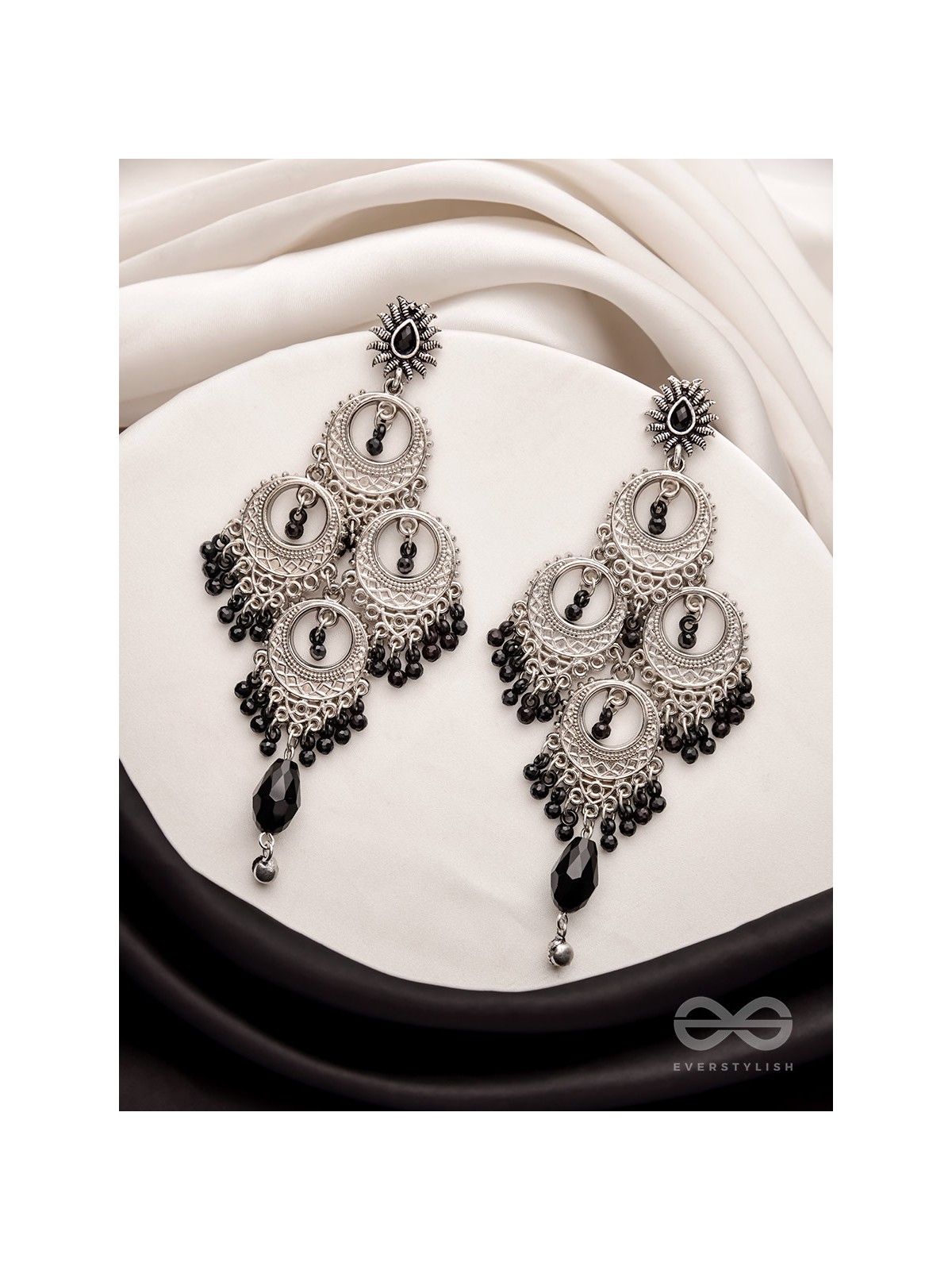 The Regal Chandelier- Oxidised Embellished Earrings