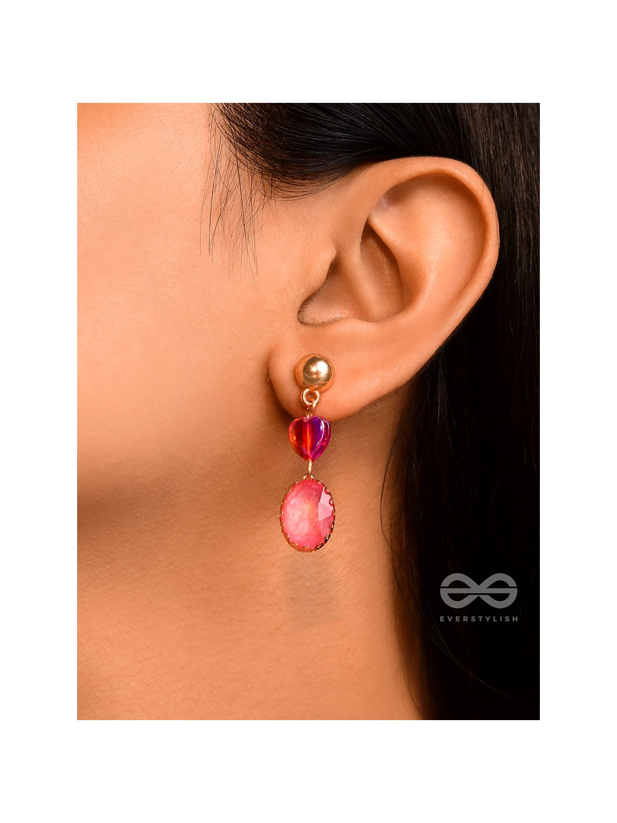 The Blushing Heart- Golden Embellished Earrings