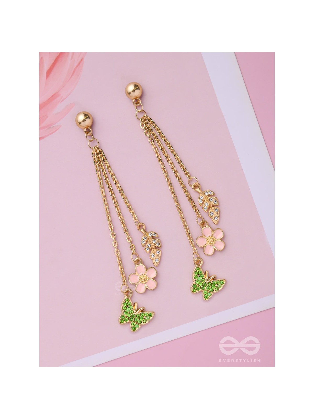 The Spring Butterfly- Golden Enamelled CZ Earrings 