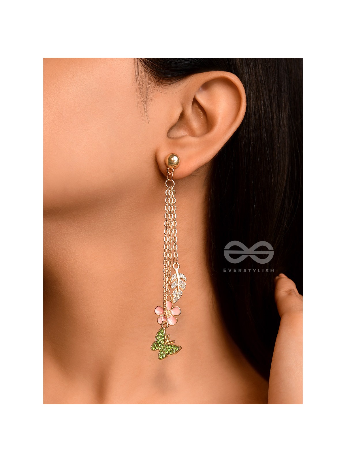 The Spring Butterfly- Golden Enamelled CZ Earrings 