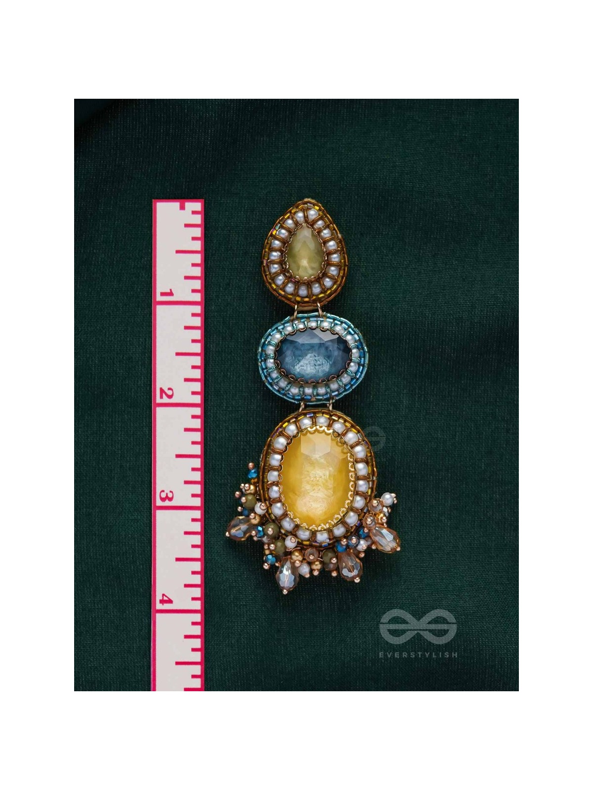 Sulokaneeya - Admirable Beauty - Stones, Glass Drops And Beads Hand Embroidered Earrings
