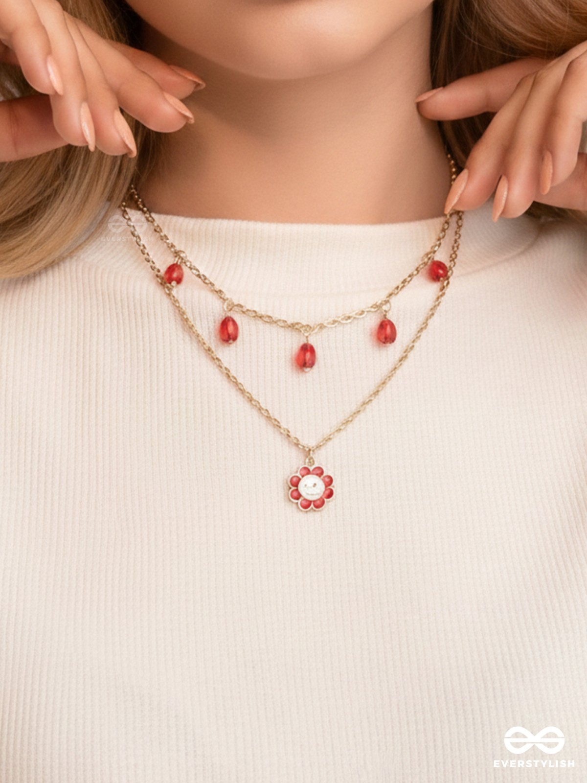 The Scarlet Sun- Golden Embellished Necklace With Anti-Tarnish Coating 