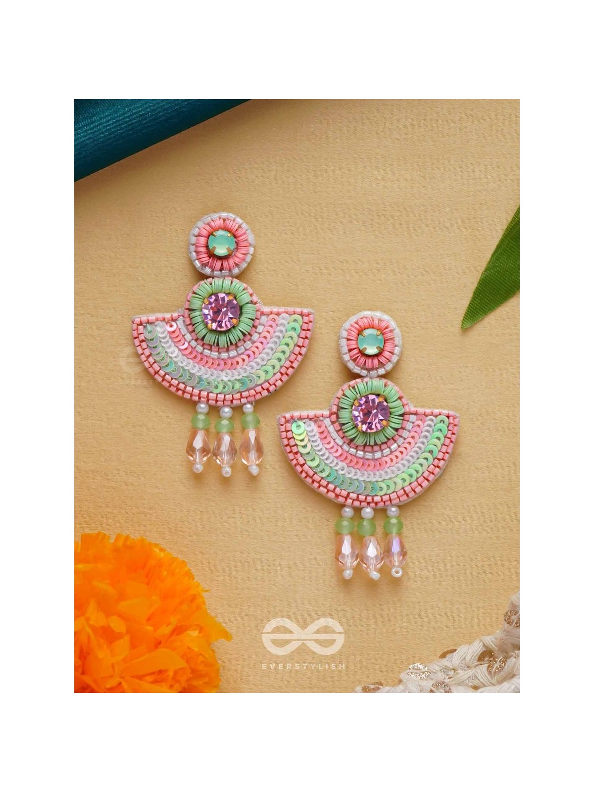 Yaamira- The Marvellous Moon- Stones & Sequins Embroidered Earrings