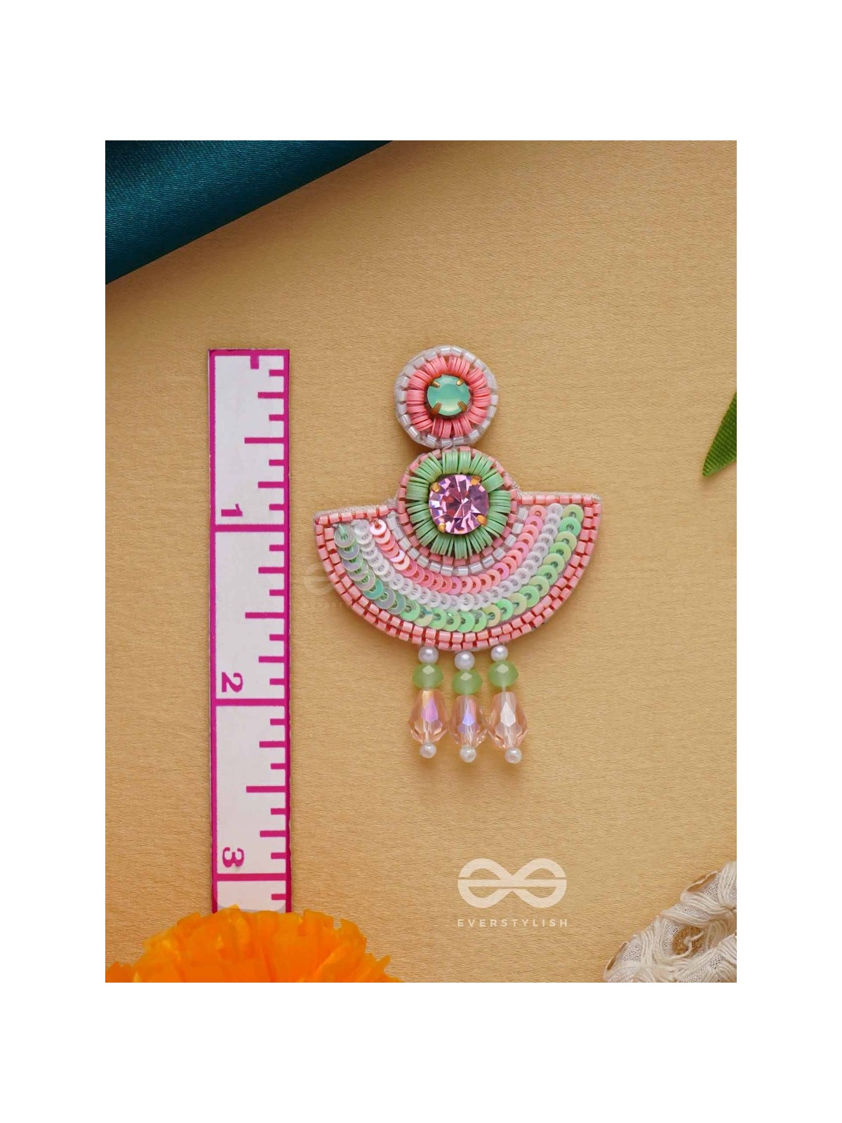 Yaamira- The Marvellous Moon- Stones & Sequins Embroidered Earrings