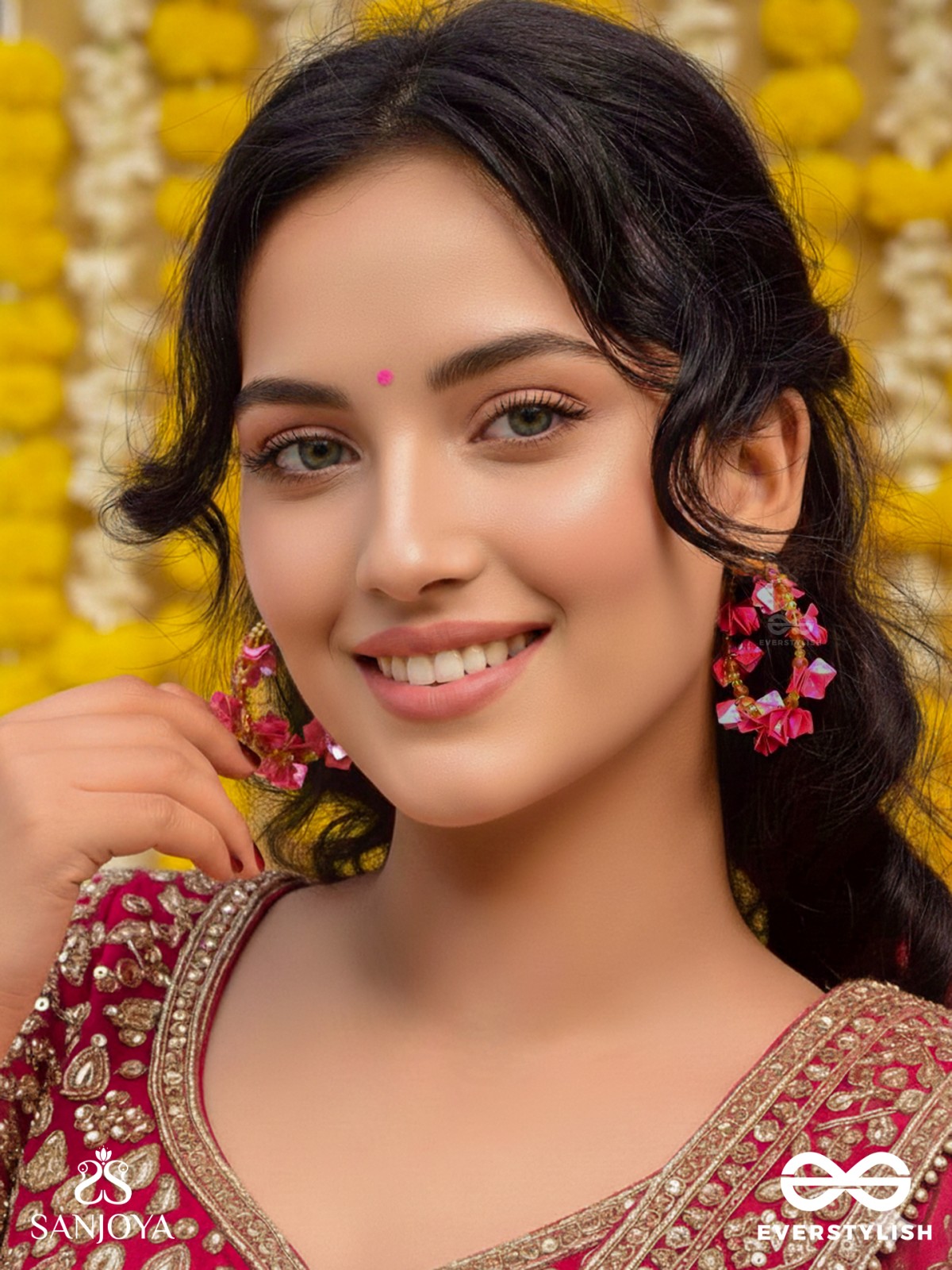 Srijas- The Flower-Garland- Sequins & Glass Beads Embroidered Earrings